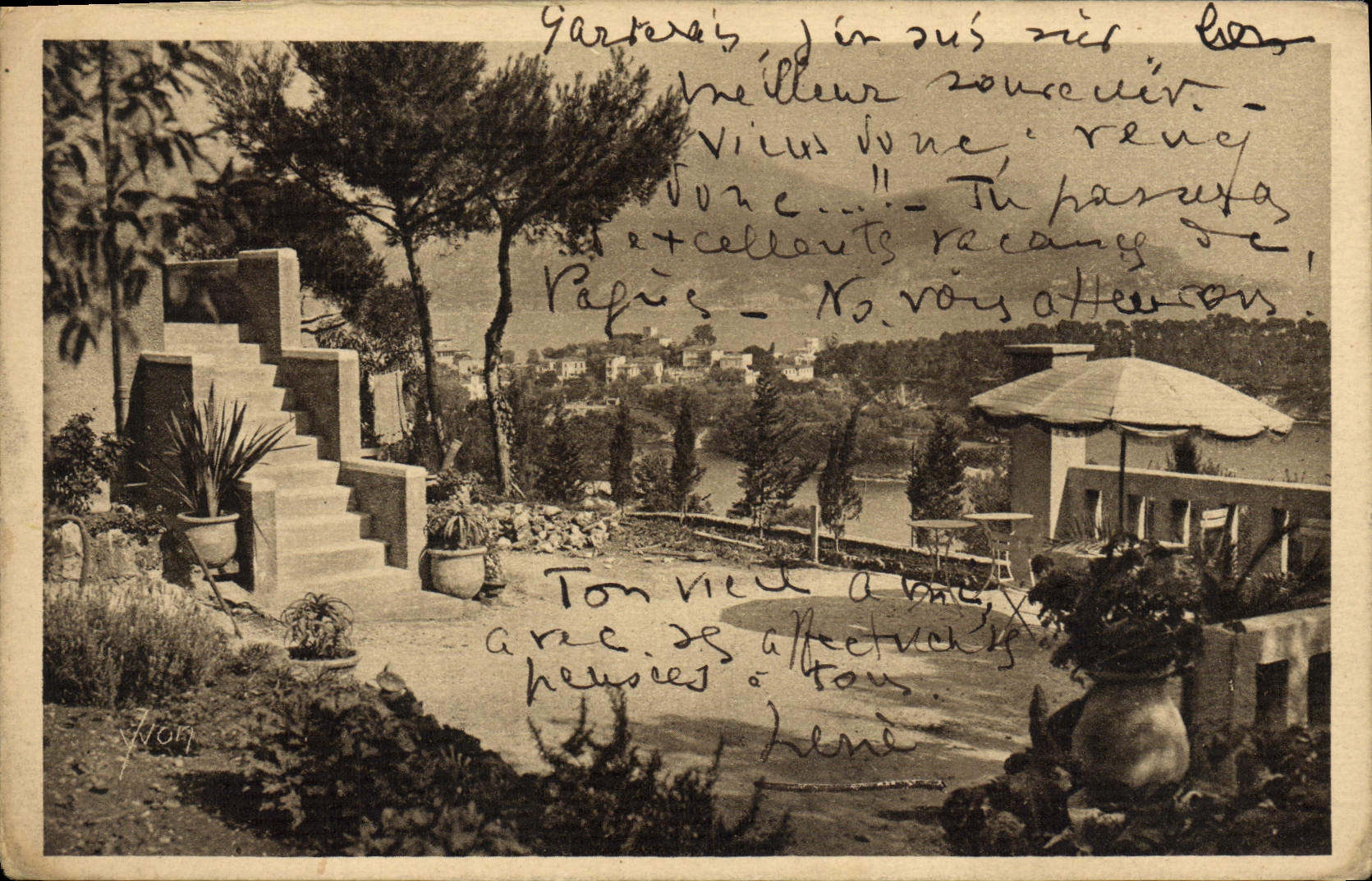 VINTAGE POSTCARD Cape Ferrat St Old people's home and the Head of Dog seen of the point of the Cape