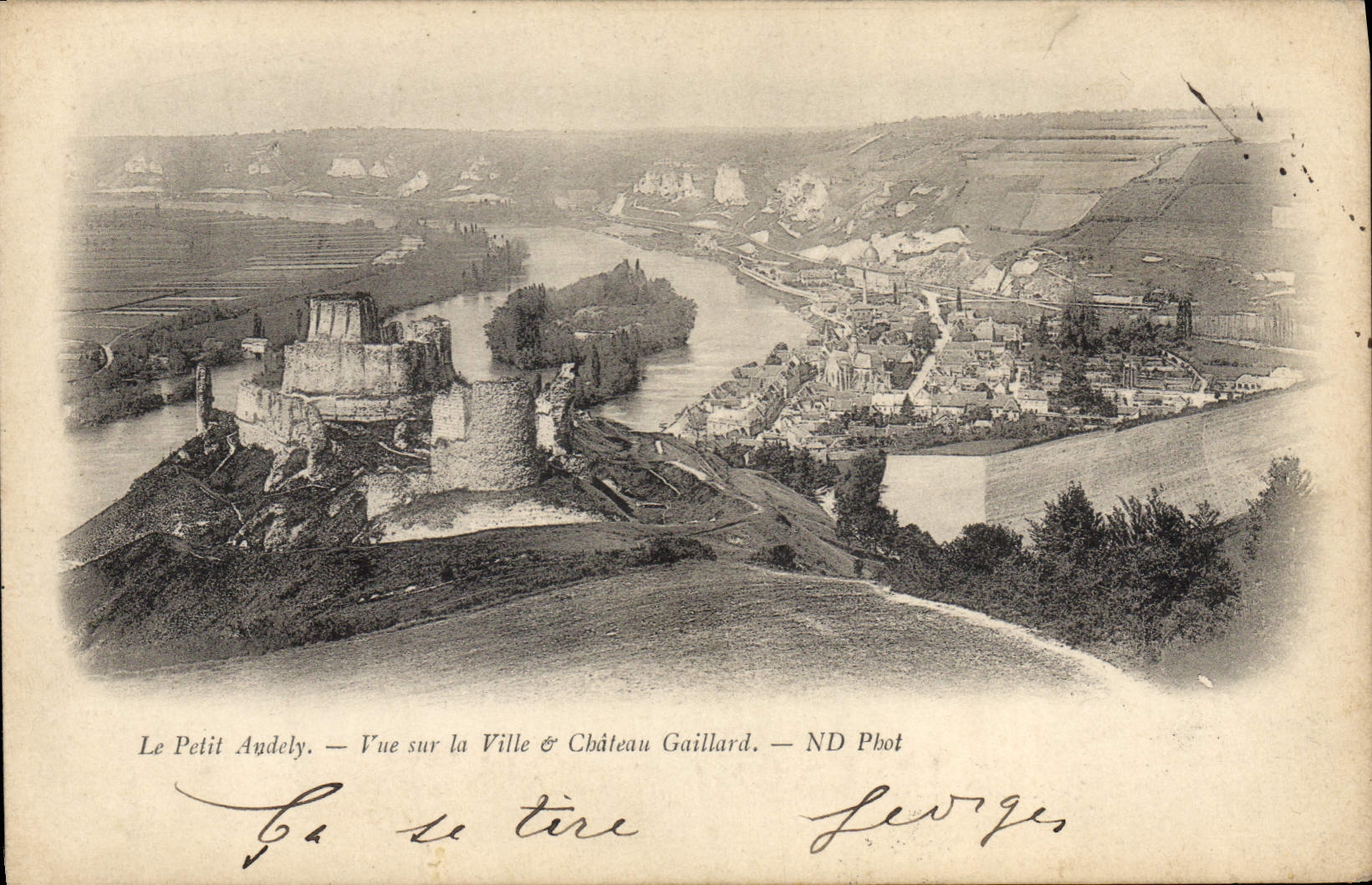 VINTAGE POSTCARD Small Andely Seen on the city and the Strong castle