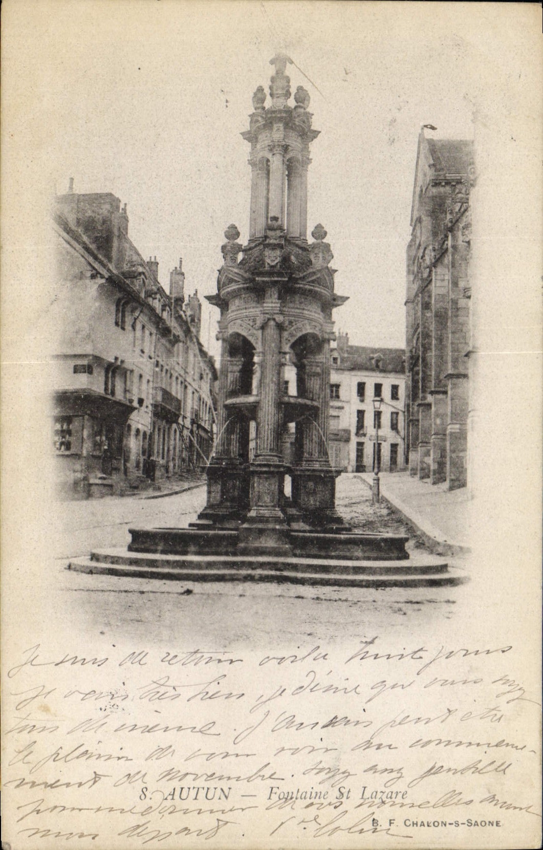 VINTAGE POSTCARD Autun Fountain St Lazare