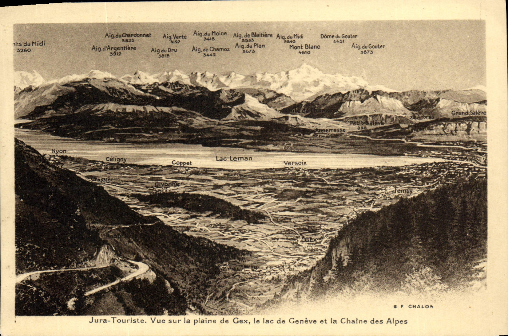 VINTAGE POSTCARD the Jura Tourist Seen On the Plain De Gex the Geneva Lake and the Alpine range