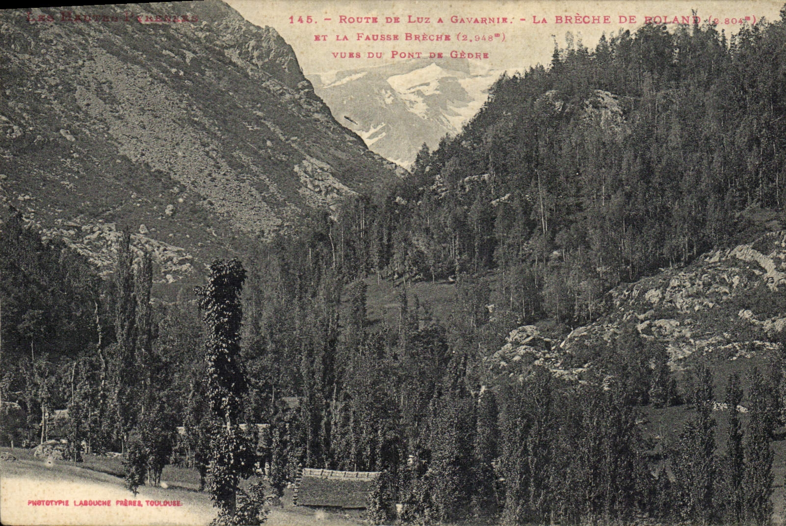 La ruta De Luz de la POSTAL de la VENDIMIA tiene Gavarnie la abertura de Rolando y lo tuerce abertura vista del puente de Gedre