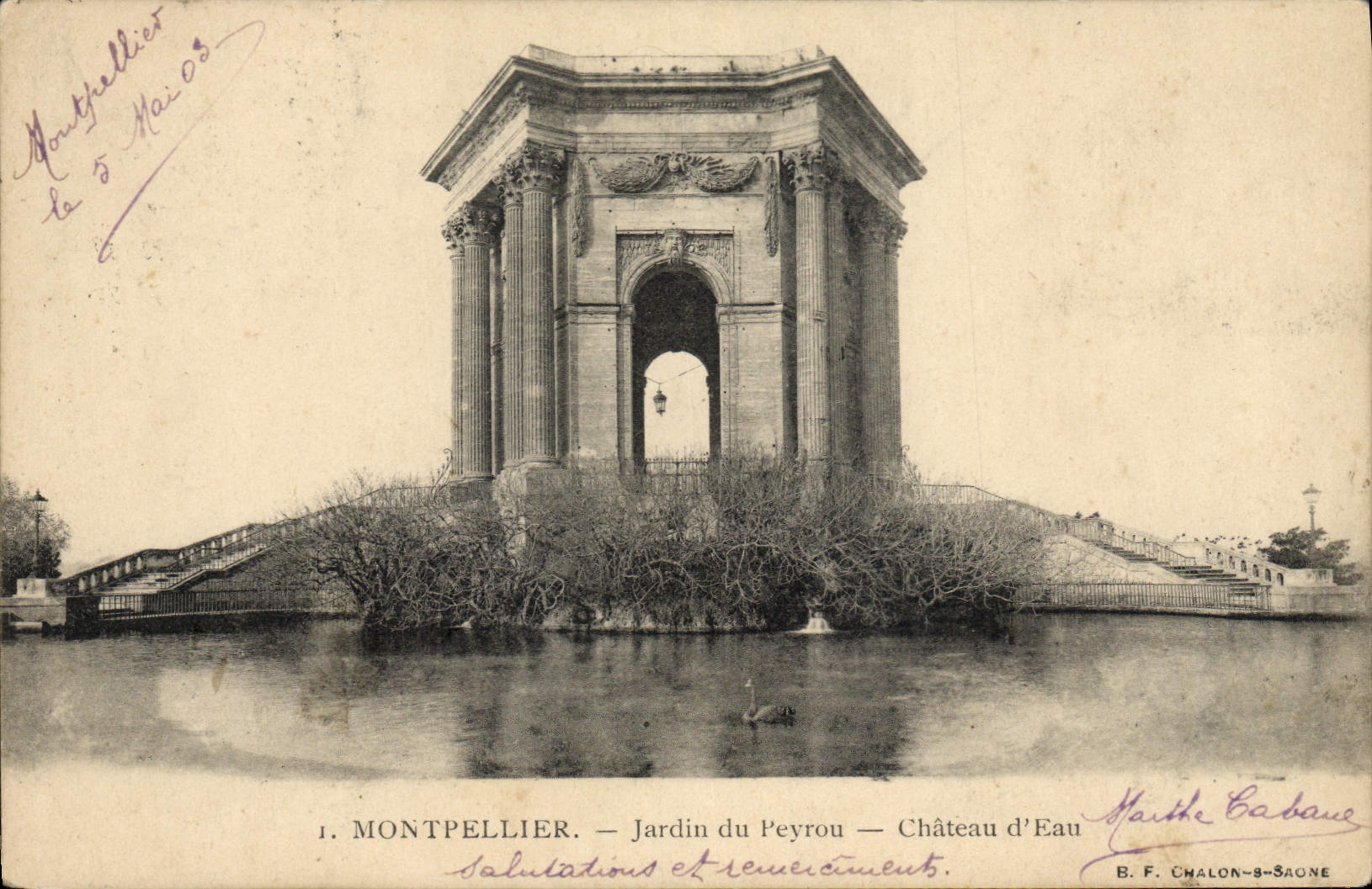 VINTAGE POSTCARD Montpellier Garden Of Peyrou Tower Water