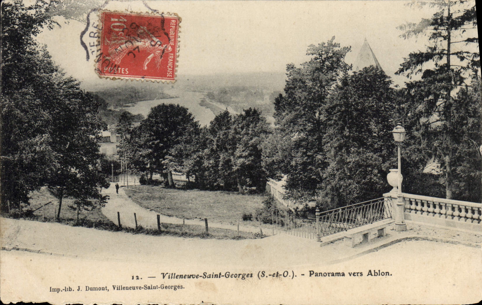 Panorama santo de Villeneuve Jorte de la POSTAL de la VENDIMIA hacia Ablon