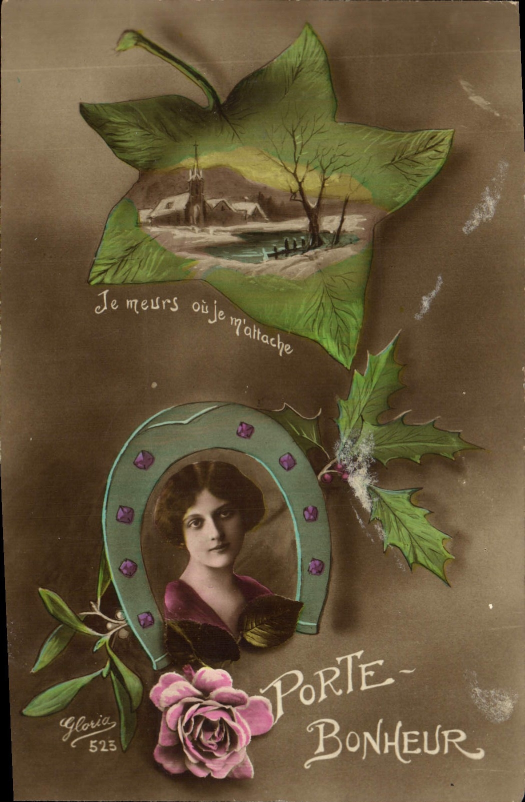 VINTAGE POSTCARD Femme Carries Happiness