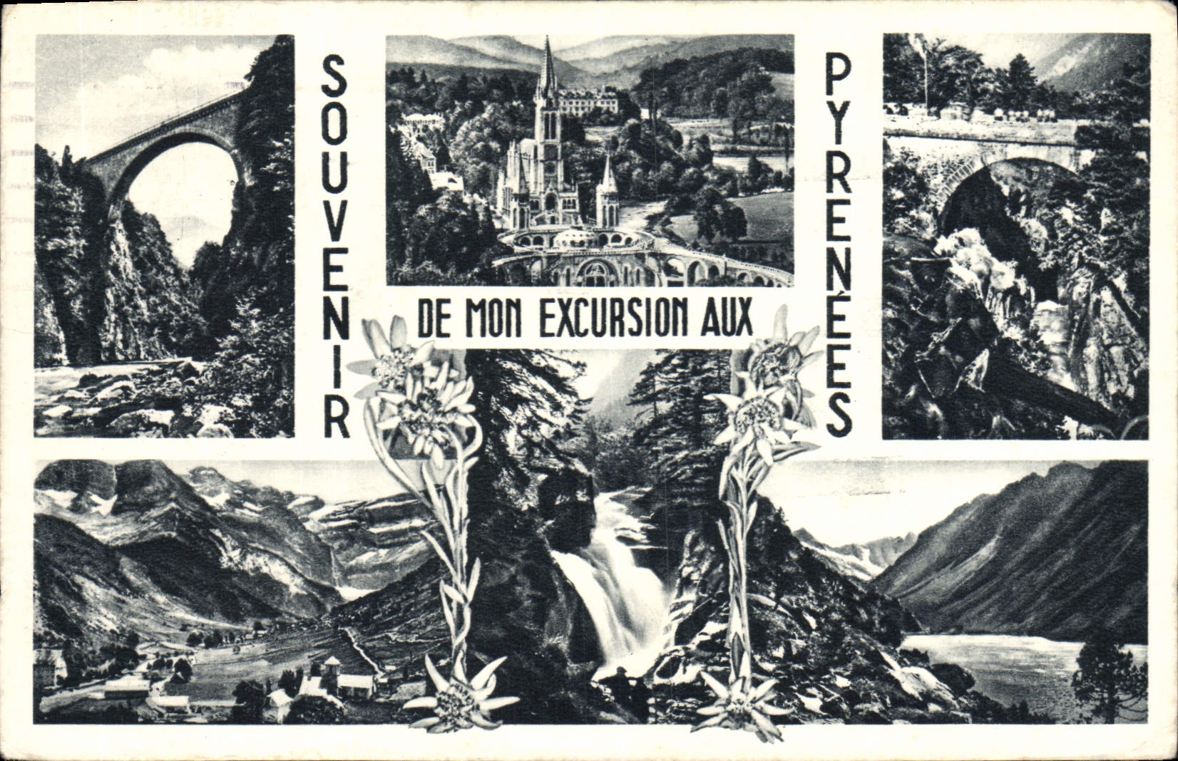 VINTAGE POSTCARD To remember De Mom Excursion In the Heavy Pyrenees Cauterets Bridge of Spain