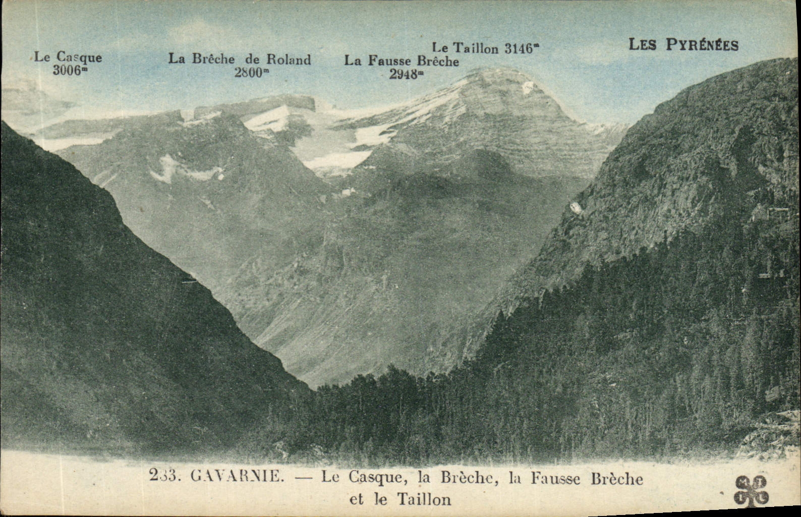 POSTAL Gavarnie de la VENDIMIA el casco la abertura la abertura y el Taillon falsos