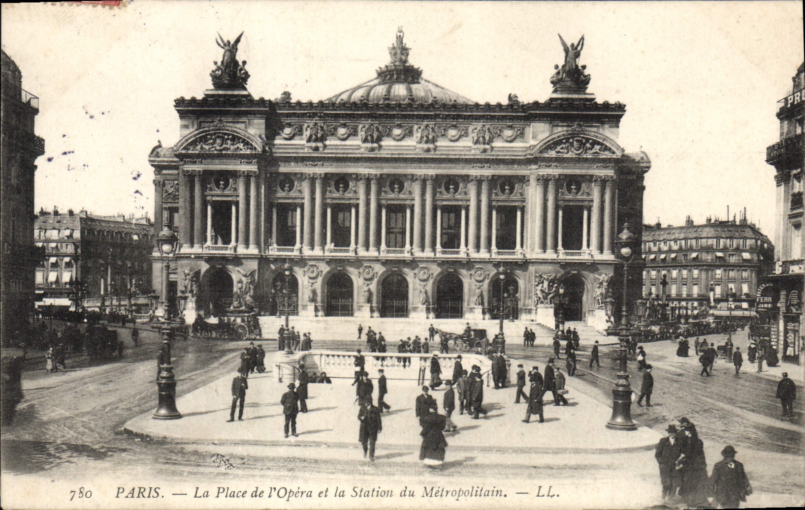 VINTAGE POSTCARD Paris the Place De I' Opera And the Station Of the Subway