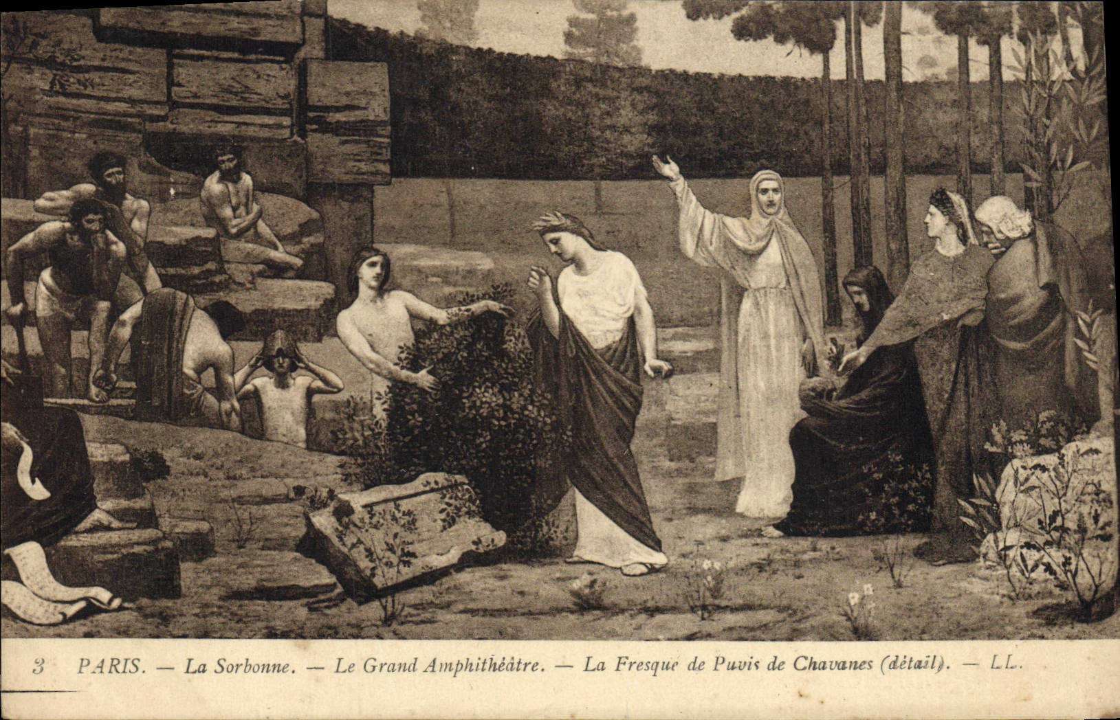 VINTAGE POSTCARD Paris Sorbonne the Large Amphitheater the Fresco of Puvis de Chavanes