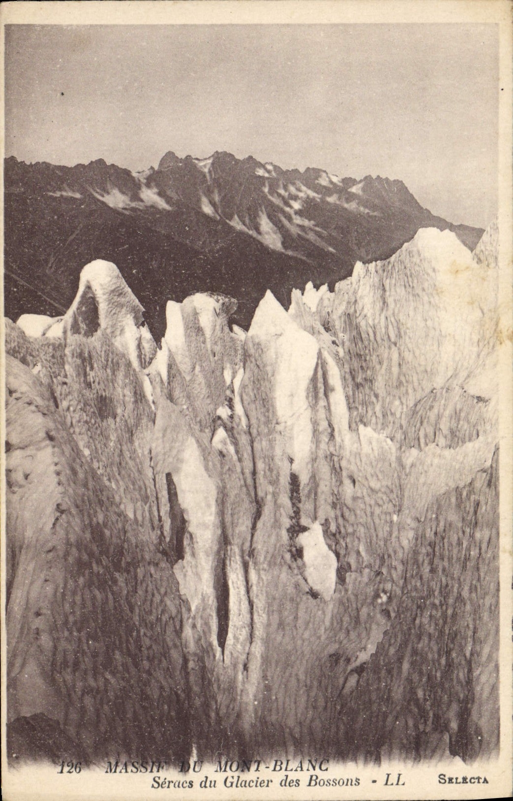 VINTAGE POSTCARD Massif Of Mont Blanc Seracs Of the Glacier Of Let us work