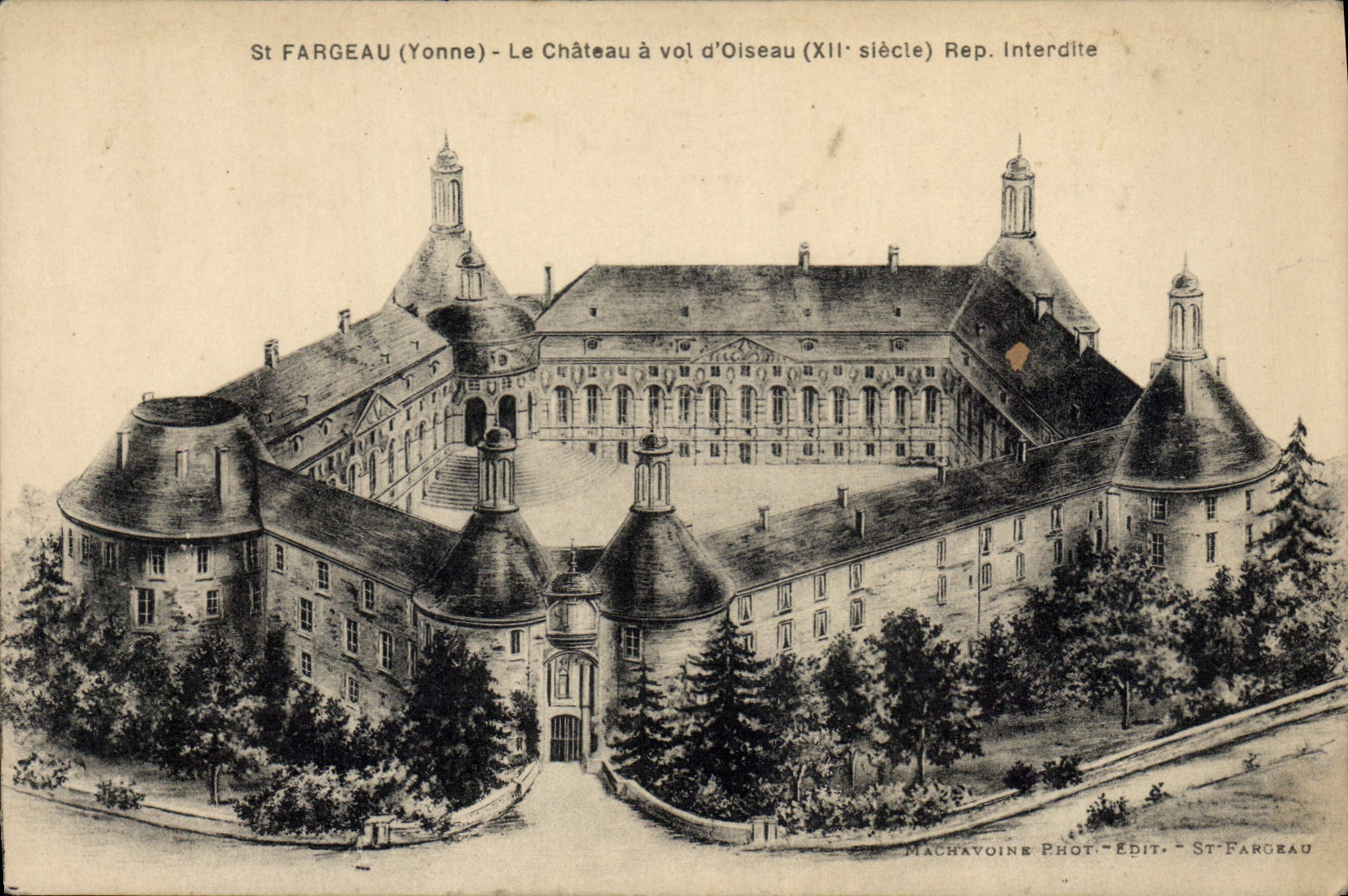 VINTAGE POSTCARD St Fargeau the Castle As the crow flies