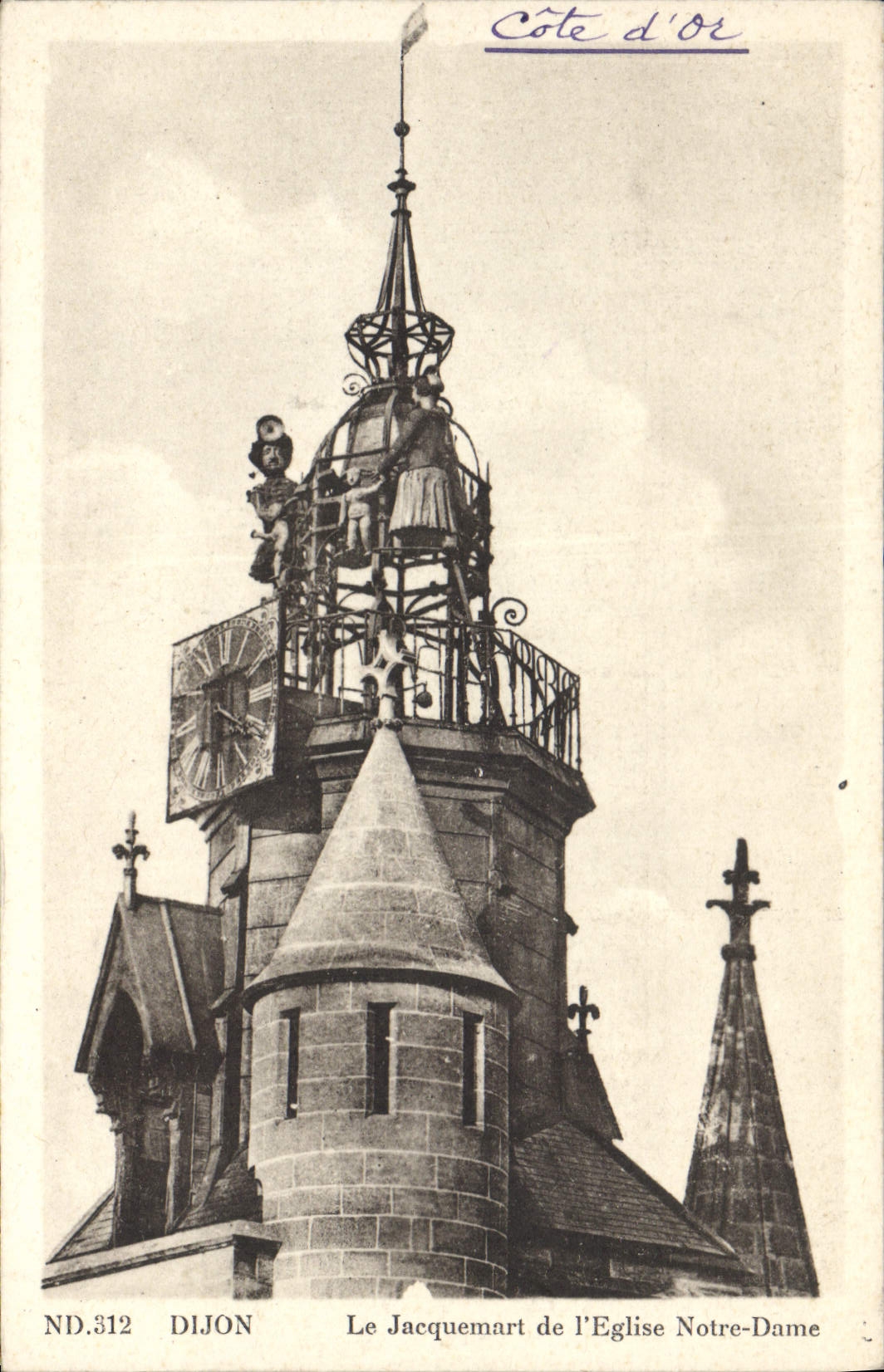 VINTAGE POSTCARD Dijon Jacquemart De I' Eglise Notre Dame