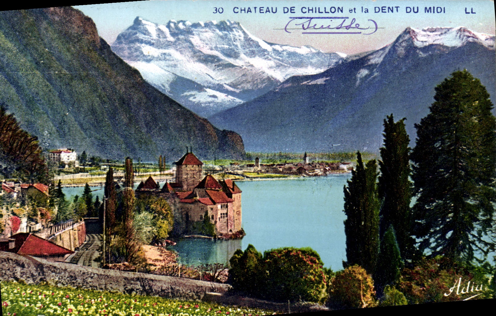 VINTAGE POSTCARD Castle De Chillon And Dent du midi