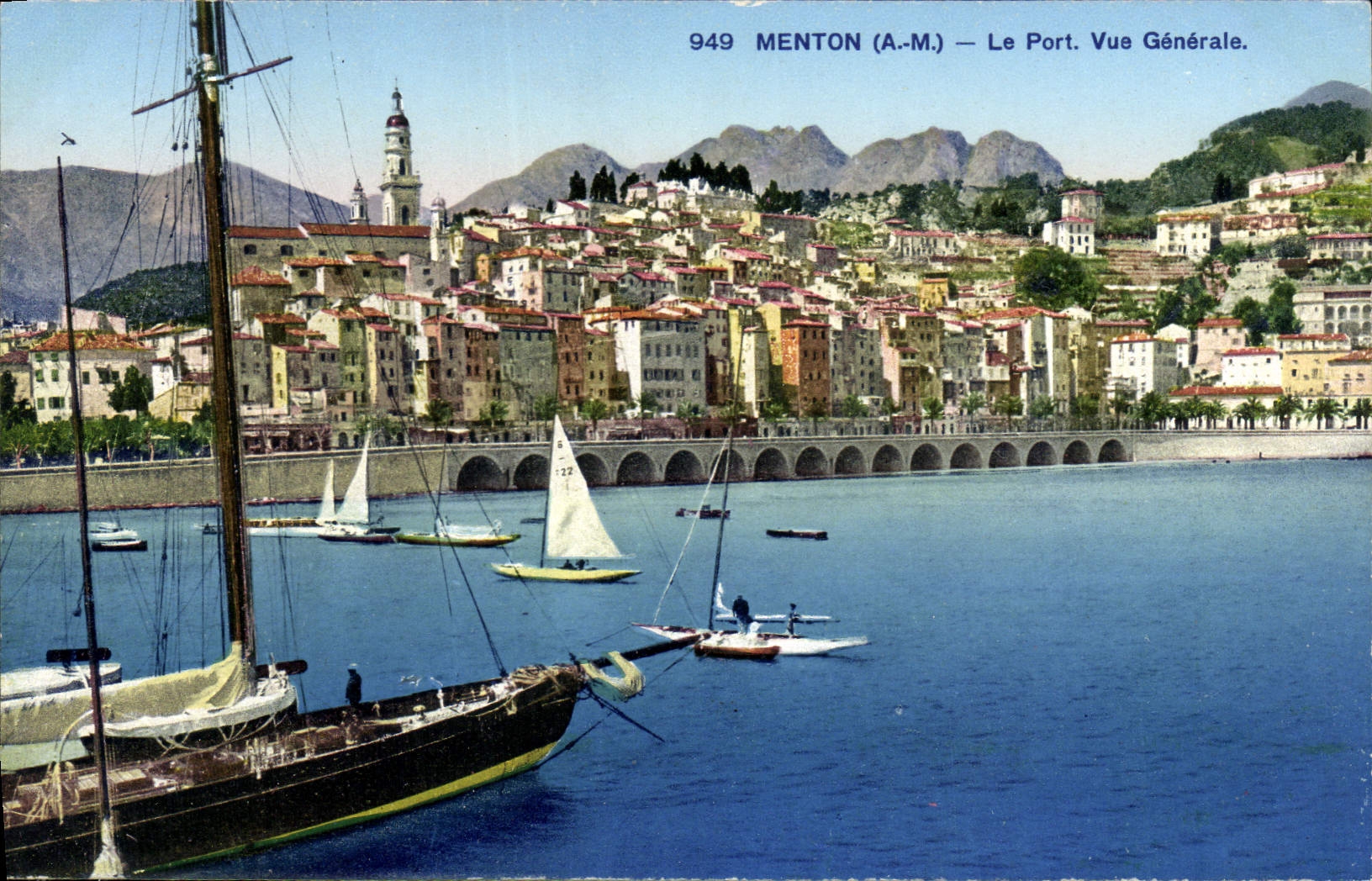 VINTAGE POSTCARD Menton the Port View Boats