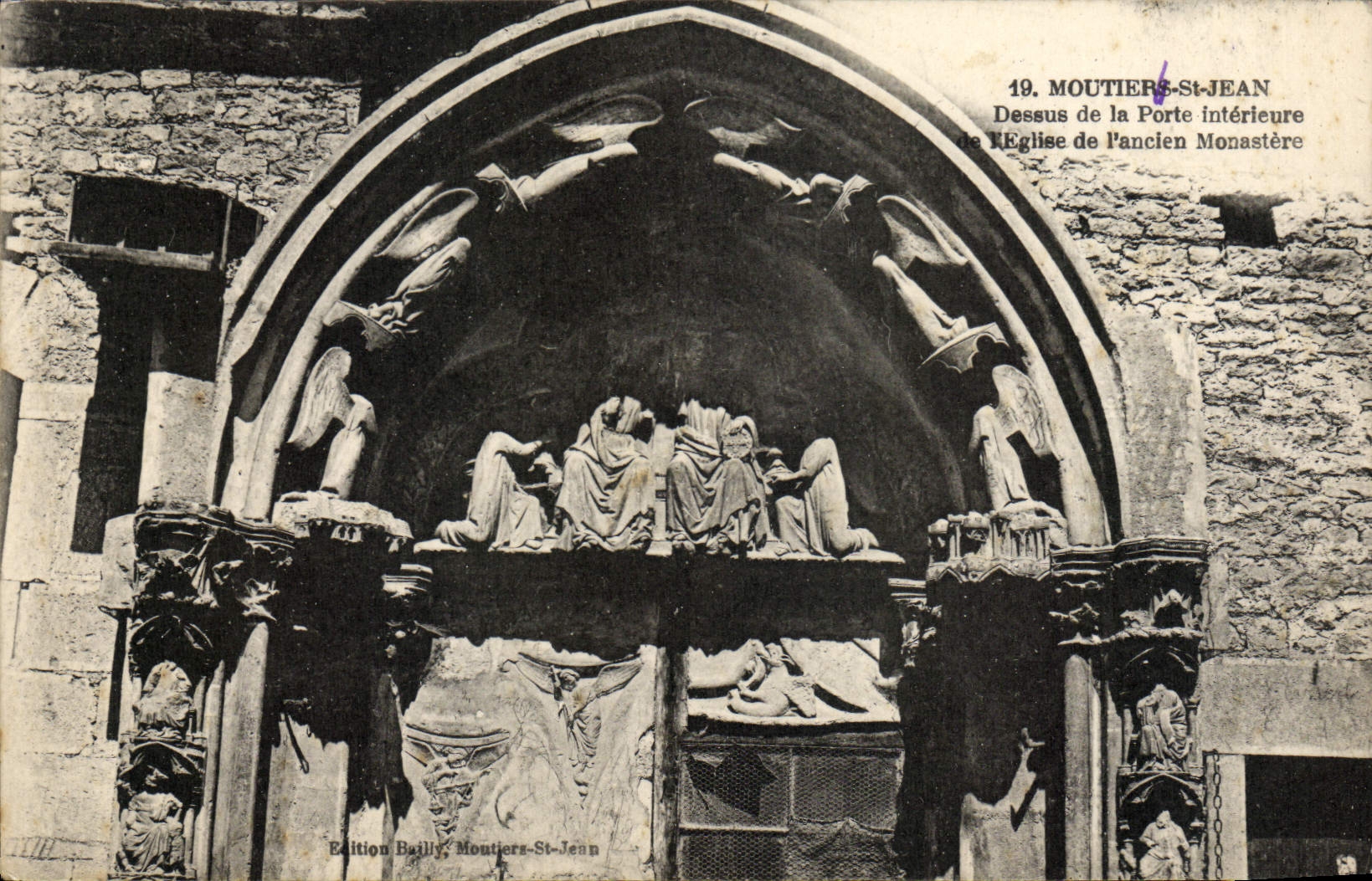 VINTAGE POSTCARD Moutiers St Jean Above Of the Interior Gate of the church of the old monastery