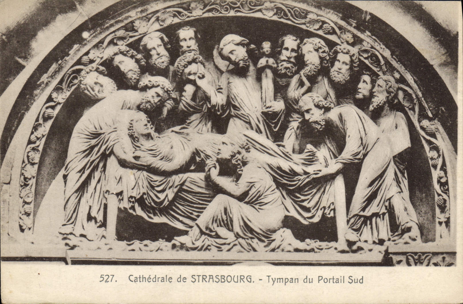 Tímpano de Estrasburgo de la POSTAL de la VENDIMIA de la catedral meridional de la puerta