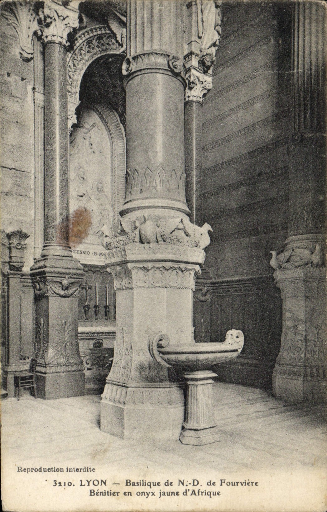 VINTAGE POSTCARD Lyon Basilica ND De Fourviere Stoup Out of Yellow Onyx Of Africa