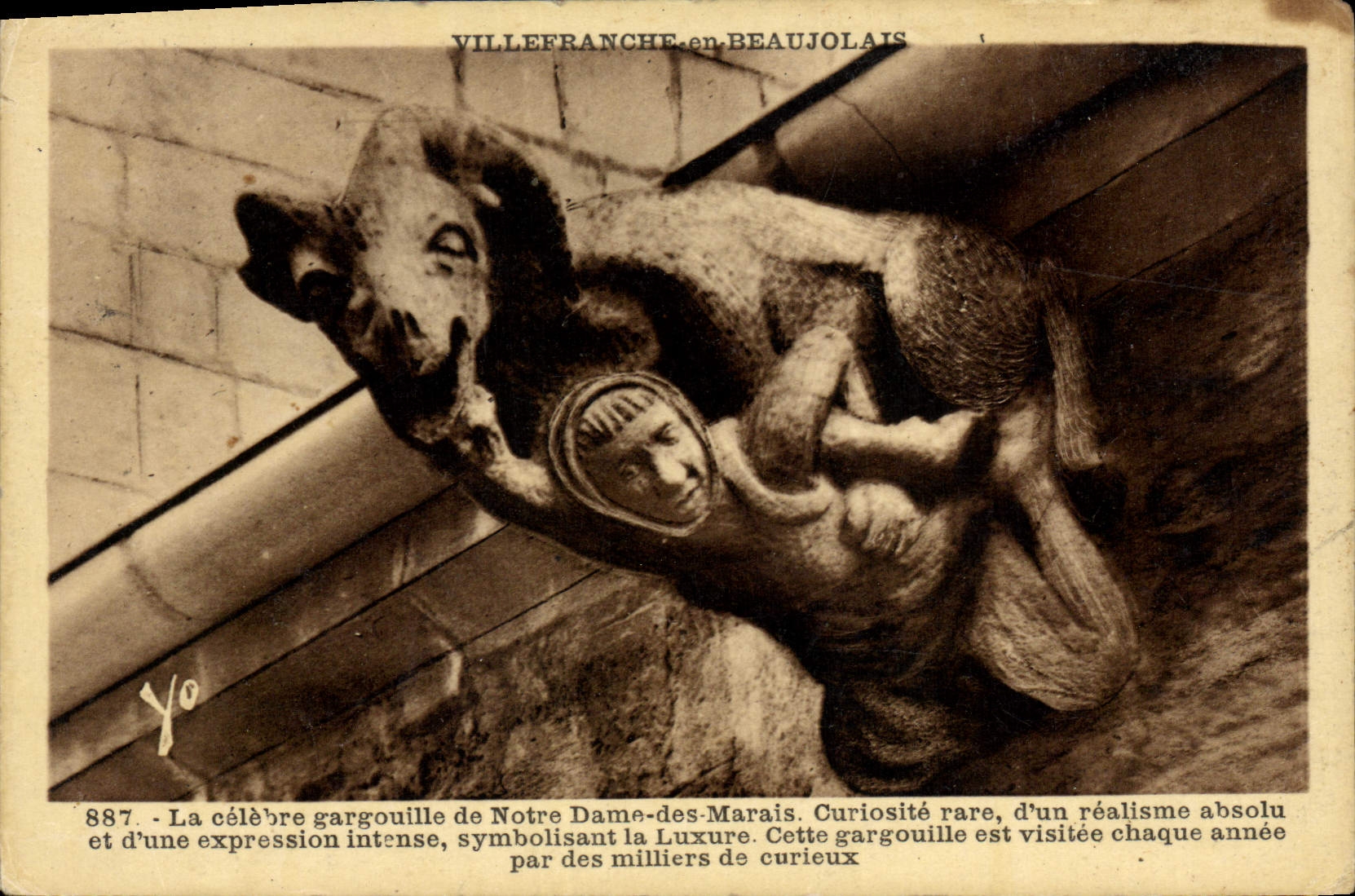 VINTAGE POSTCARD Villefranche in Beaujolais wine Waste-gas main of Notre Dame of the Marshes