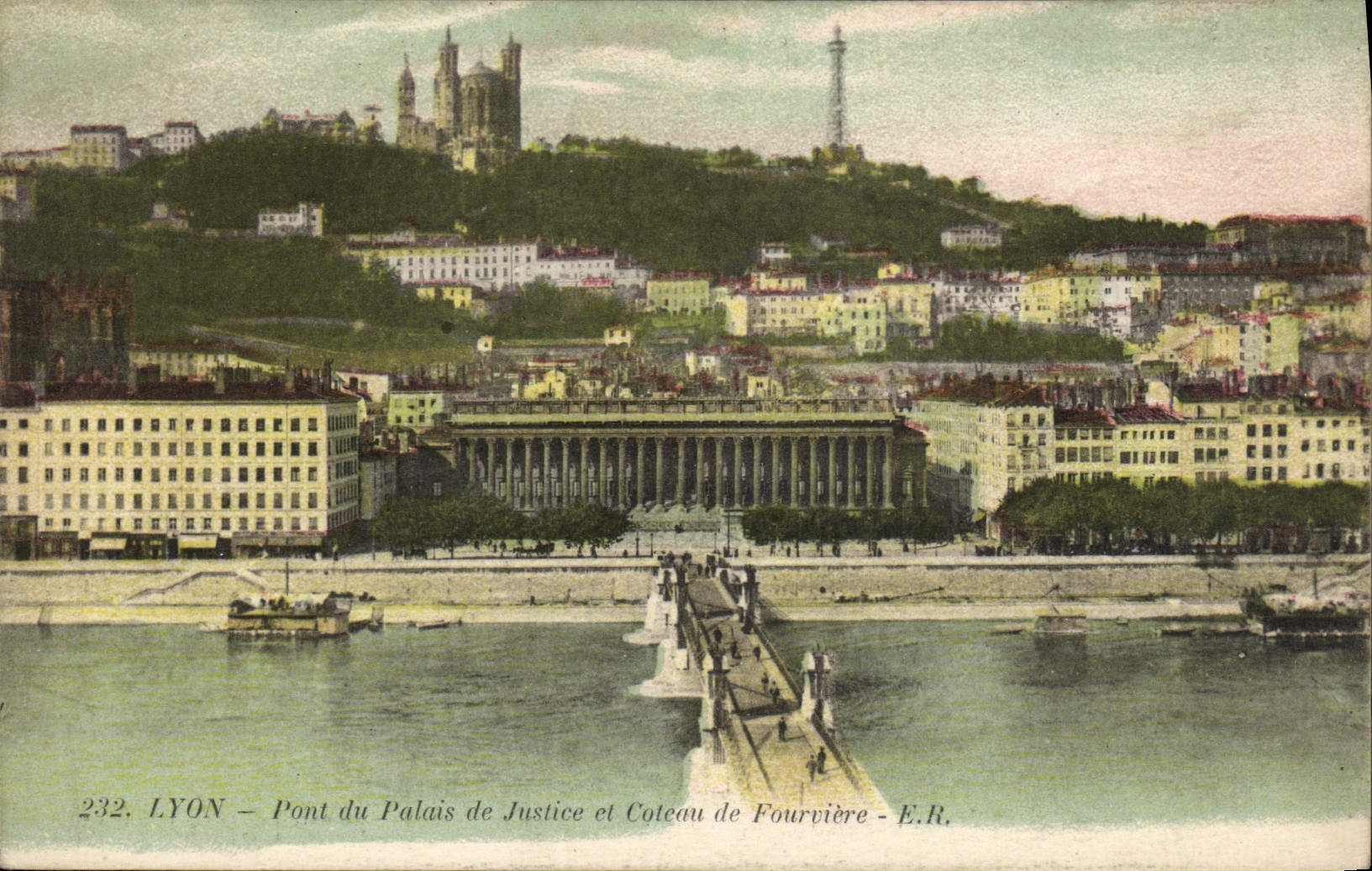 VINTAGE POSTCARD Lyon Bridge Of the Law courts And Slope De Fourviere