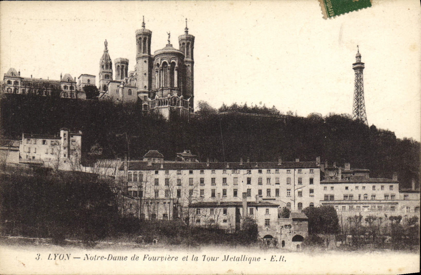 VINTAGE POSTCARD Lyon Notre Dame De Fourviere And the Melallique Tower