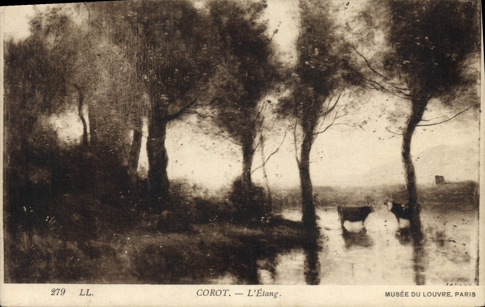 POSTAL Corot de la VENDIMIA el museo de París de la charca de la lumbrera