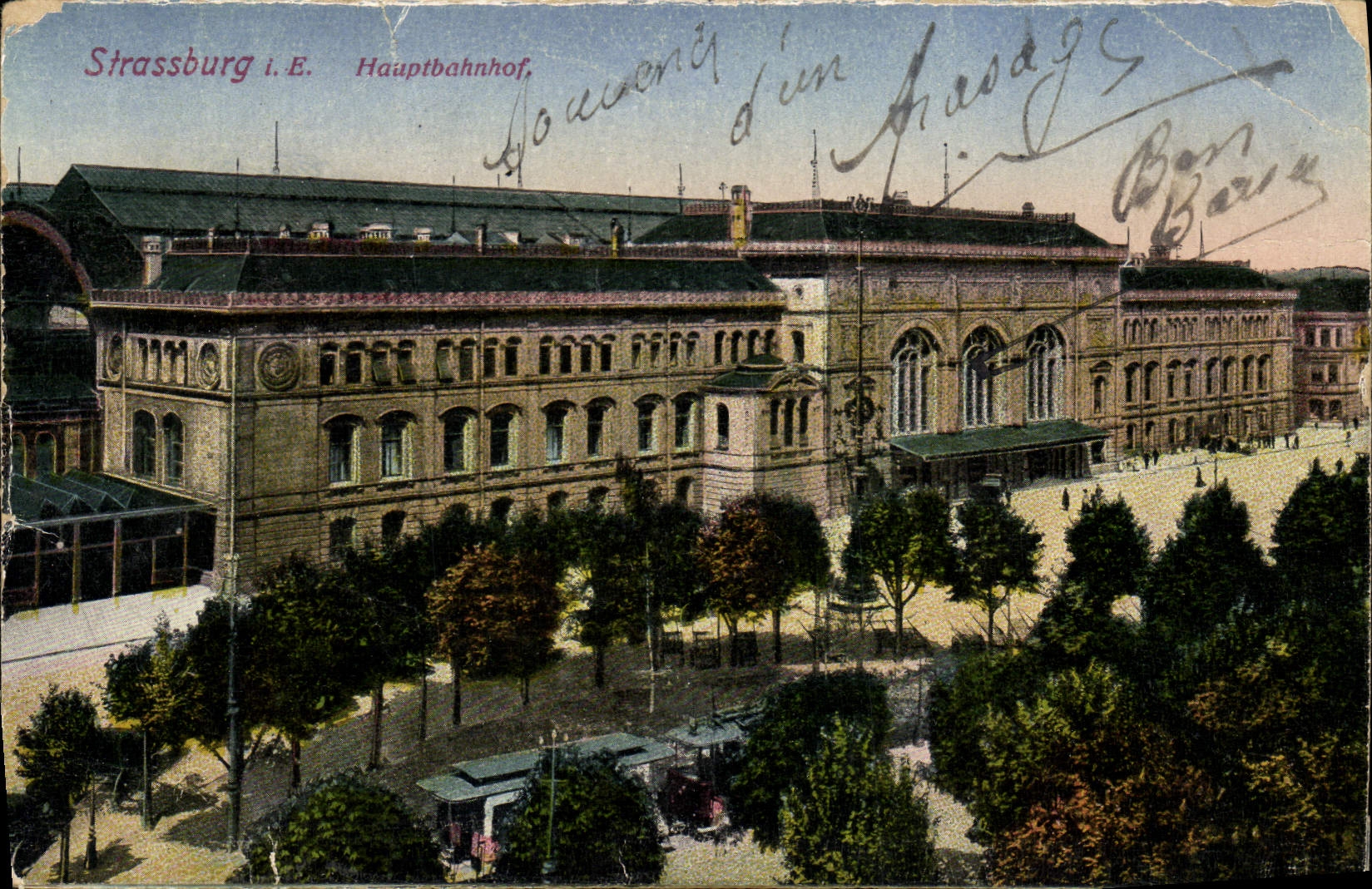 VINTAGE POSTCARD Strassburg Hauptbahnhof