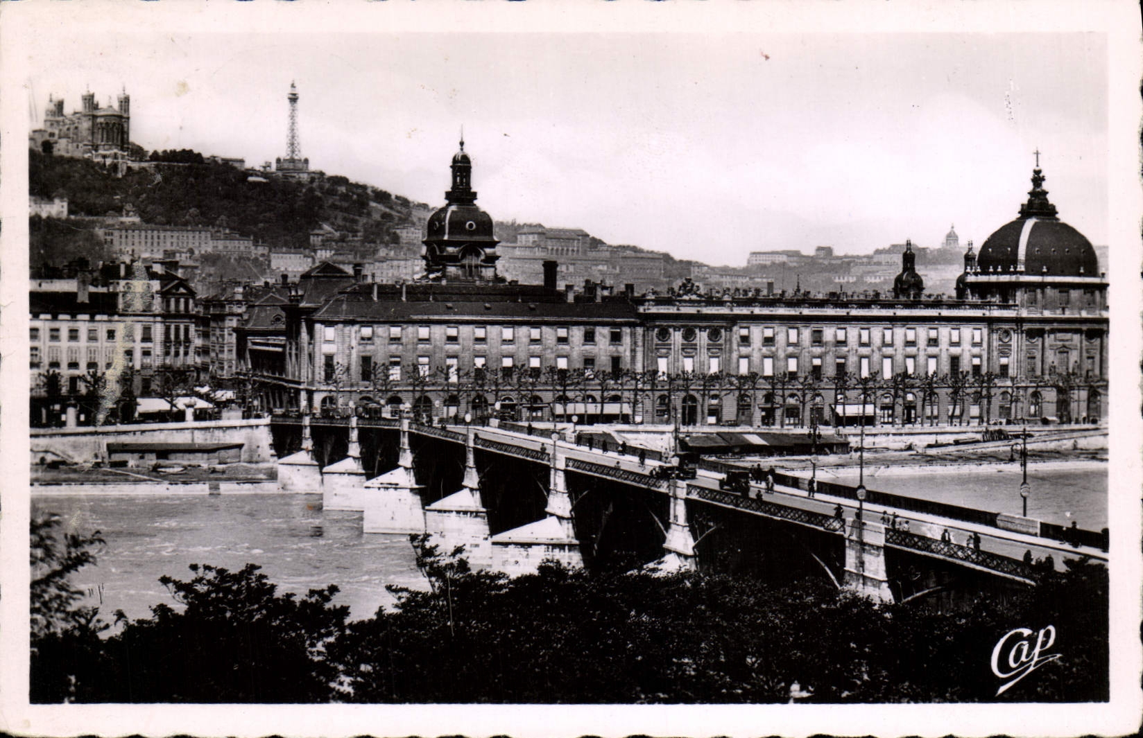 MODERN CARD Lyon Bridge of Guillotiere And the Large Hotel God