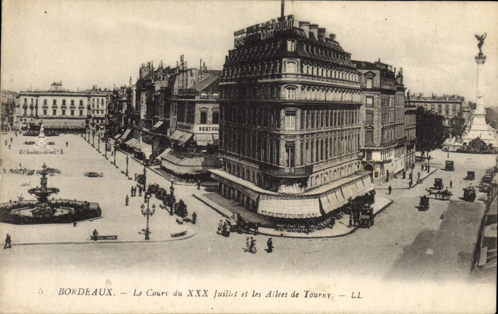 Burdeos de la POSTAL de la VENDIMIA el curso de julio XXX y callejones de Tourny