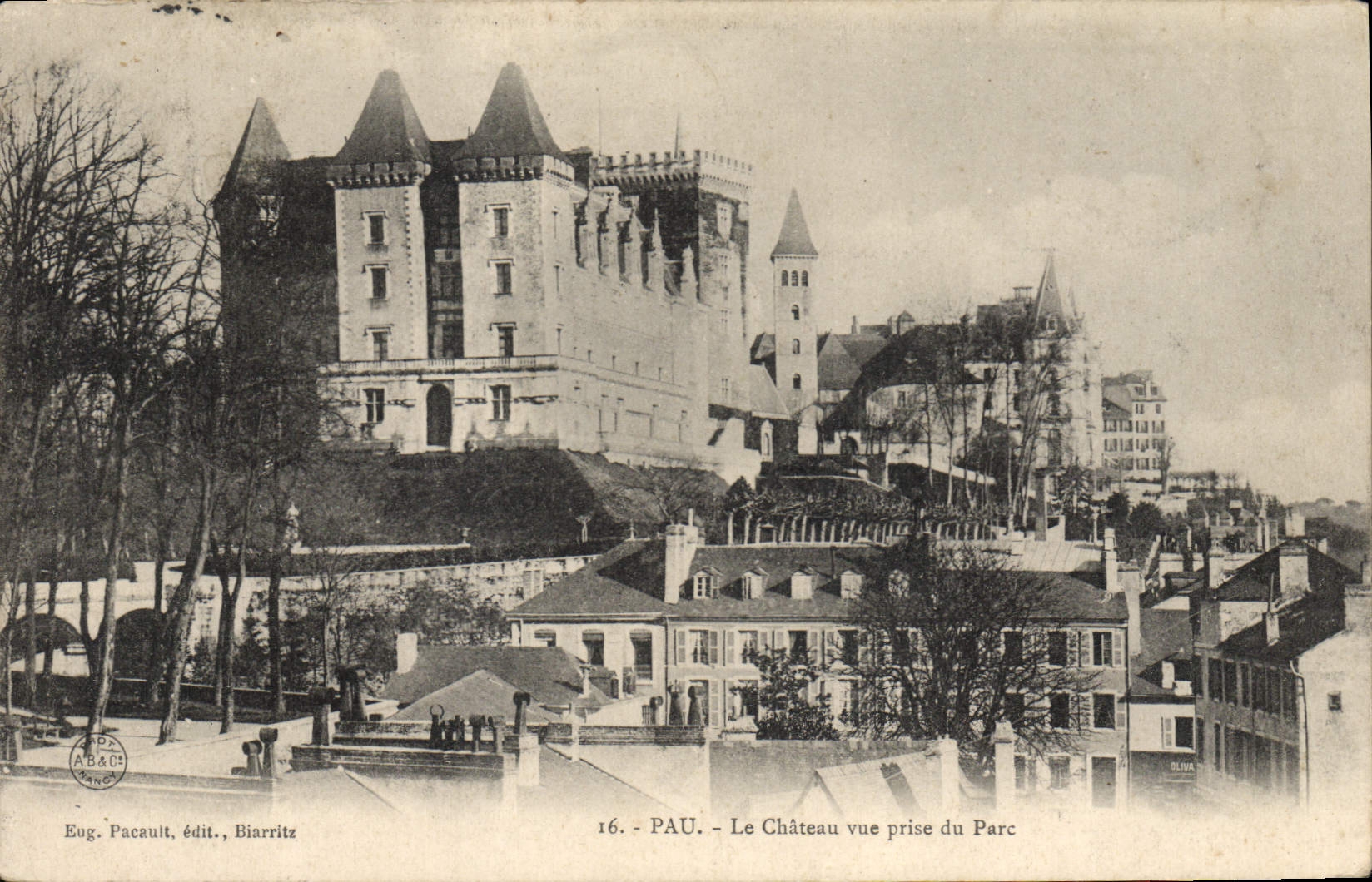 POSTAL Pau de la VENDIMIA el castillo vista del parque