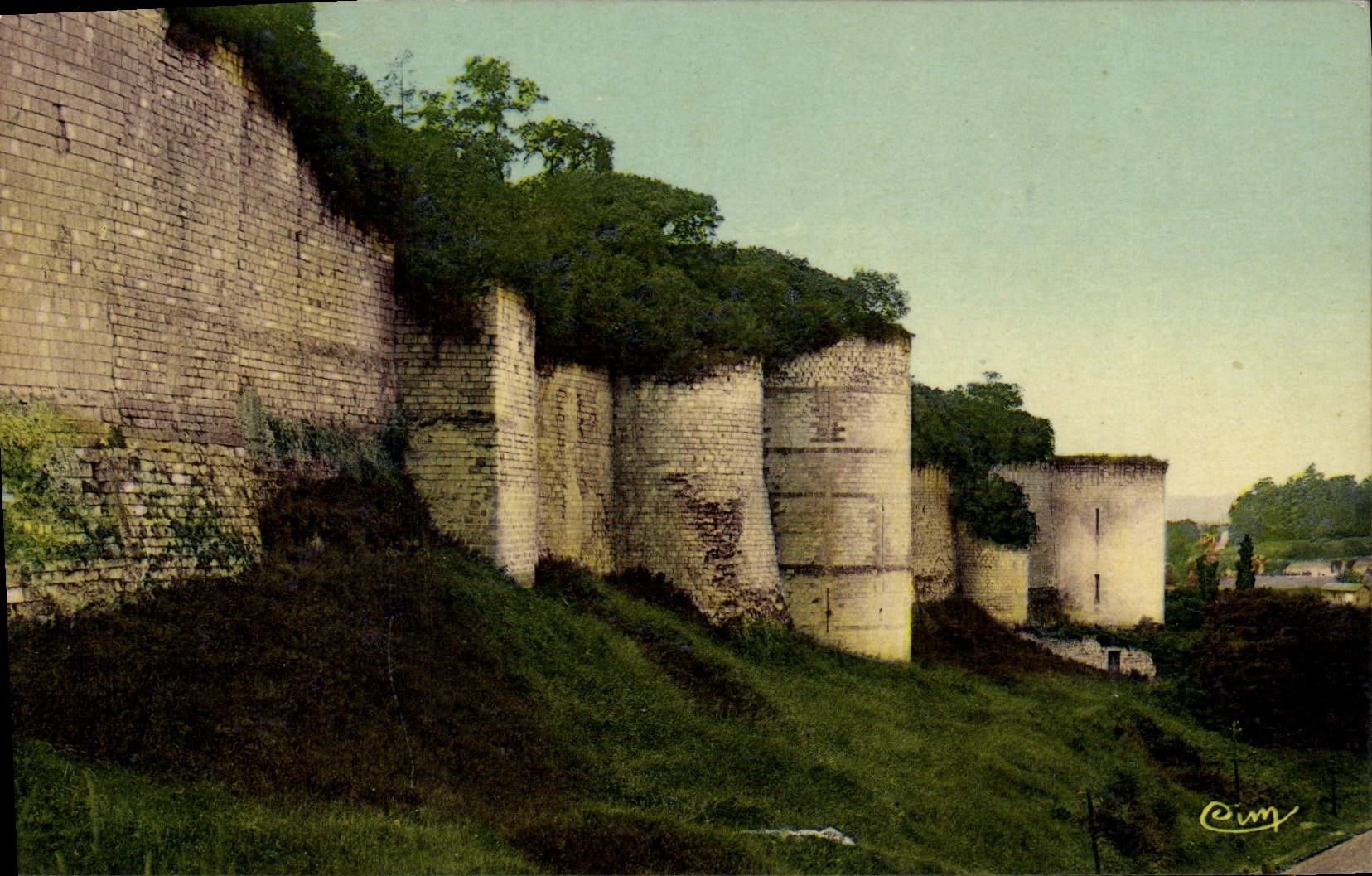 POSTAL Chinon de la VENDIMIA la costa oeste del castillo