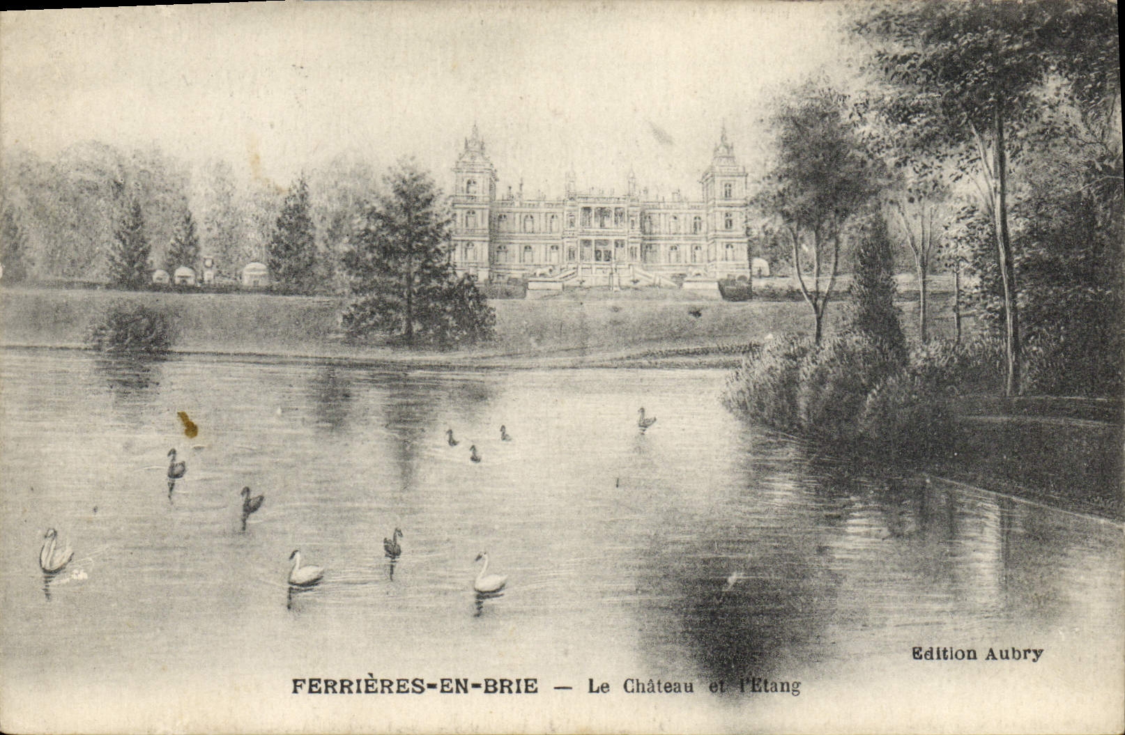 VINTAGE POSTCARD Tool bags In Brie the Castle And I' Etang Swans