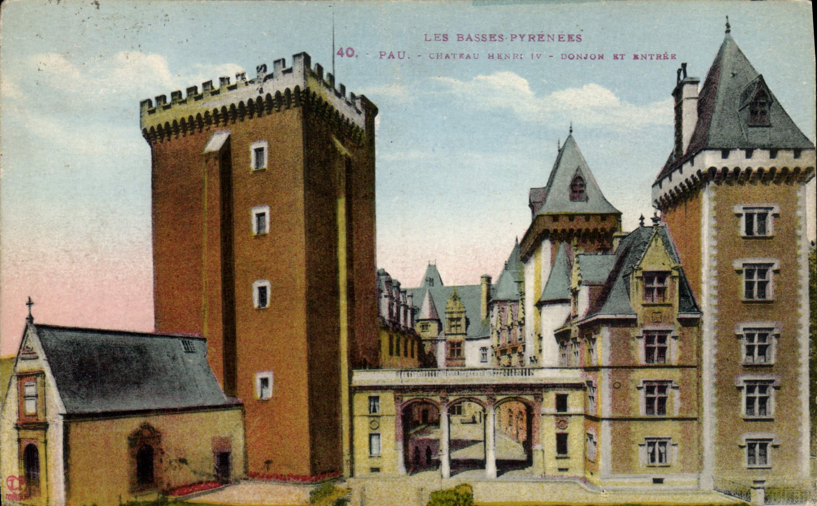 POSTAL Pau de la VENDIMIA la subsistencia y la entrada bajas de Enrique IV del castillo de Pyrenees