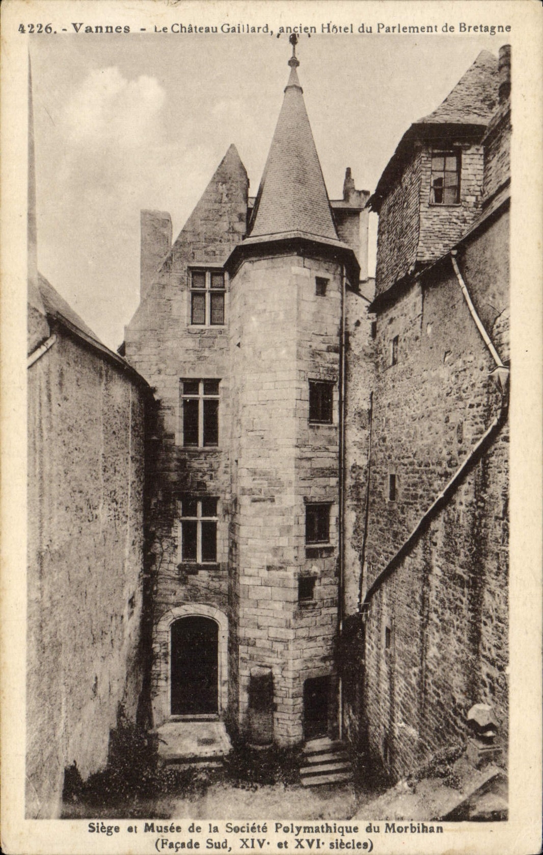 VINTAGE POSTCARD Vannes the Castle Galilard Ancien Hotel Of the Parliament Of Brittany Sits and museum of the company Polymathique Morbihan