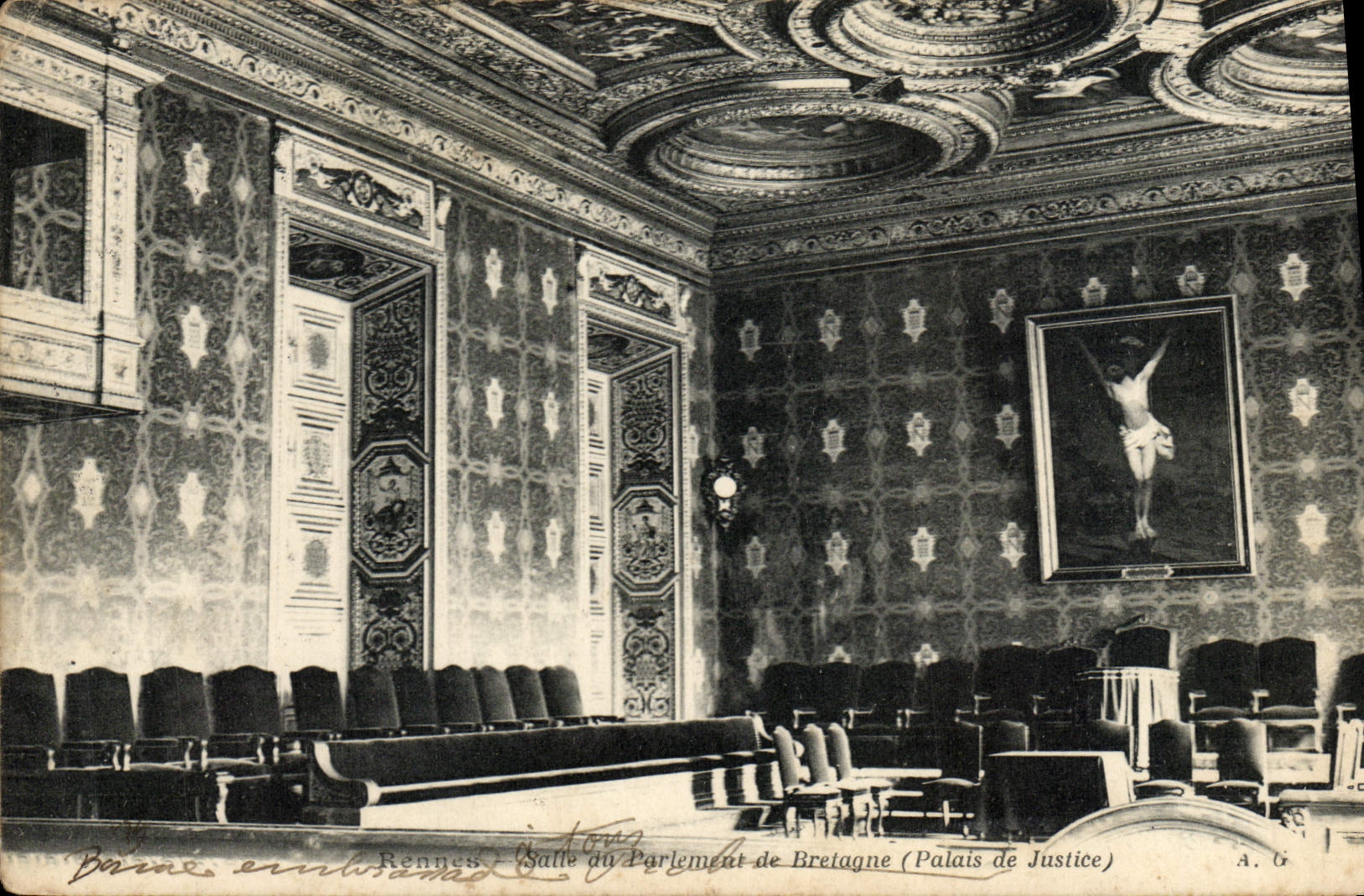 VINTAGE POSTCARD Rennes Room Of the Parliament Of Brittany Law courts