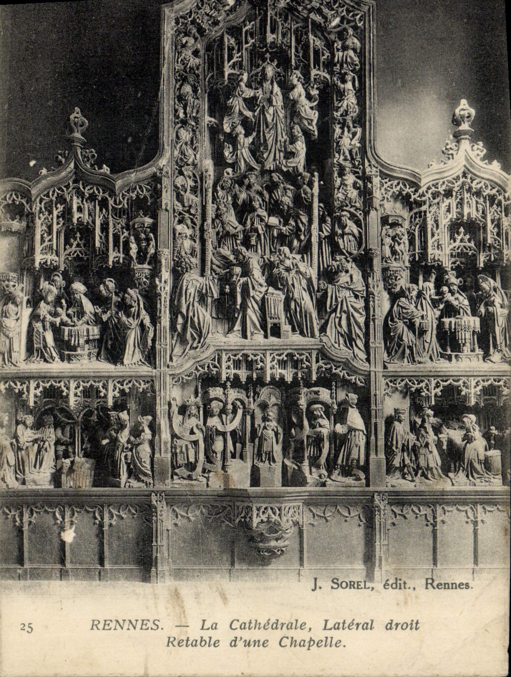 VINTAGE POSTCARD Rennes the Cathedral Side Right Retable of a vault
