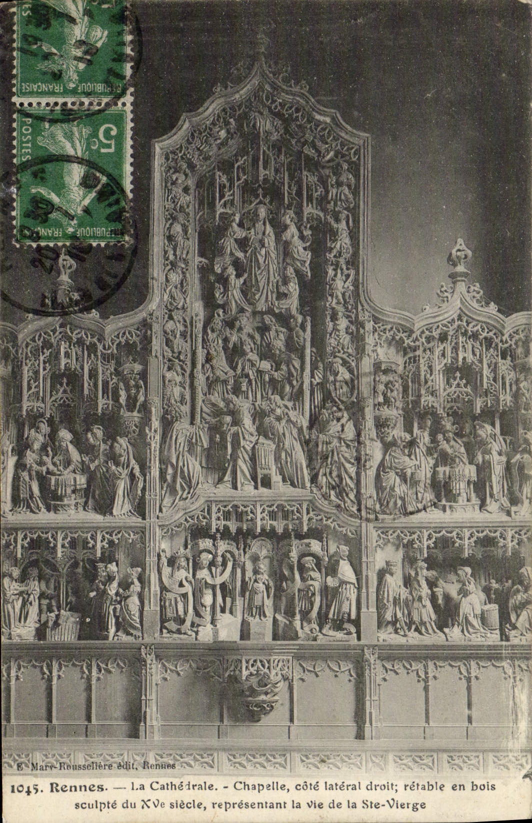 CPA Rennes La Cathedrale Chapelle Cote Lateral Droit Retable en bois Vie de la Ste Vierge