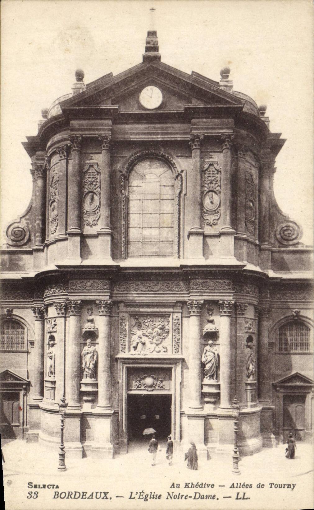 Burdeos de la POSTAL de la VENDIMIA la iglesia de Notre Dame