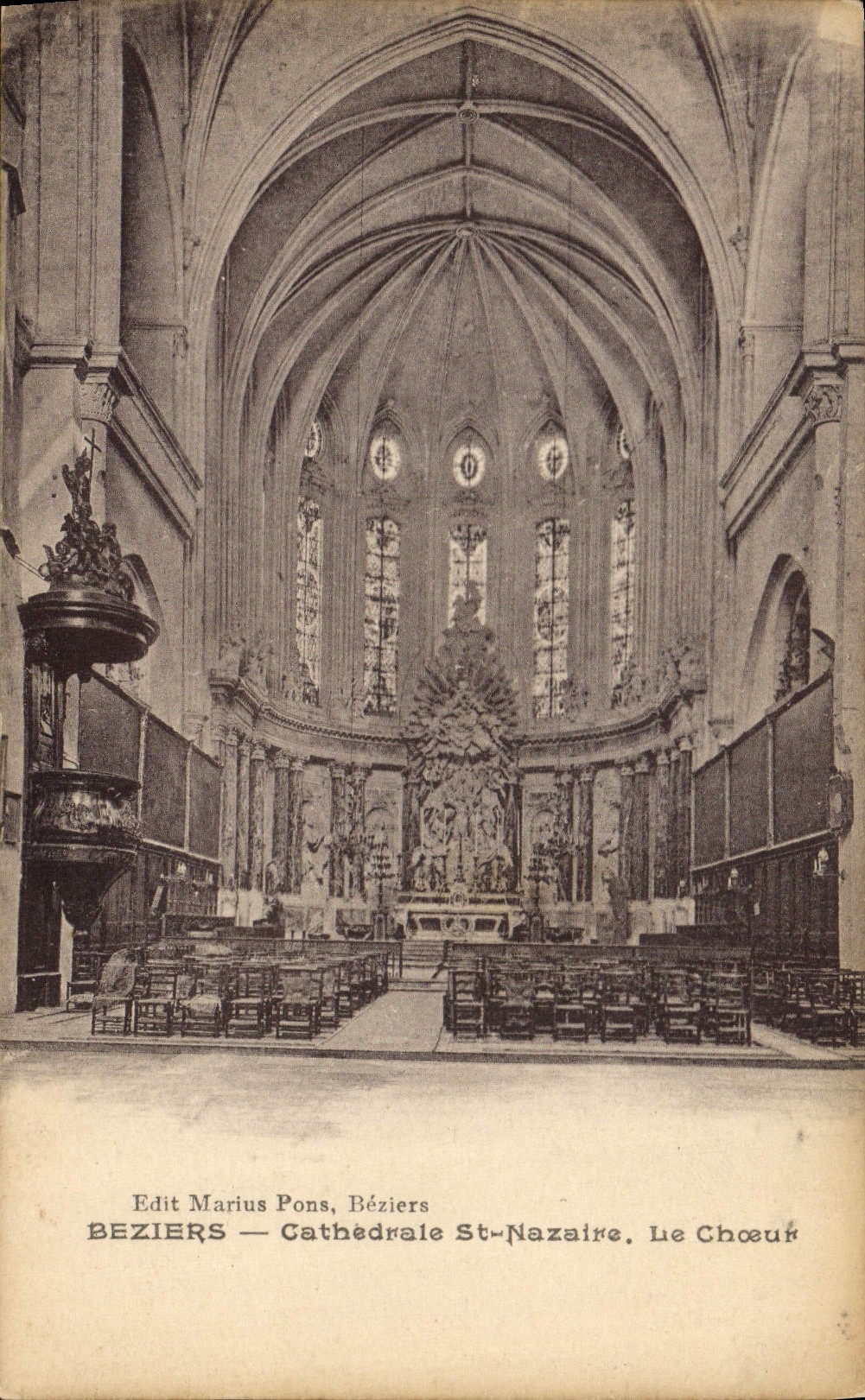 VINTAGE POSTCARD Beziers Cathedral St Nazaire Chorus