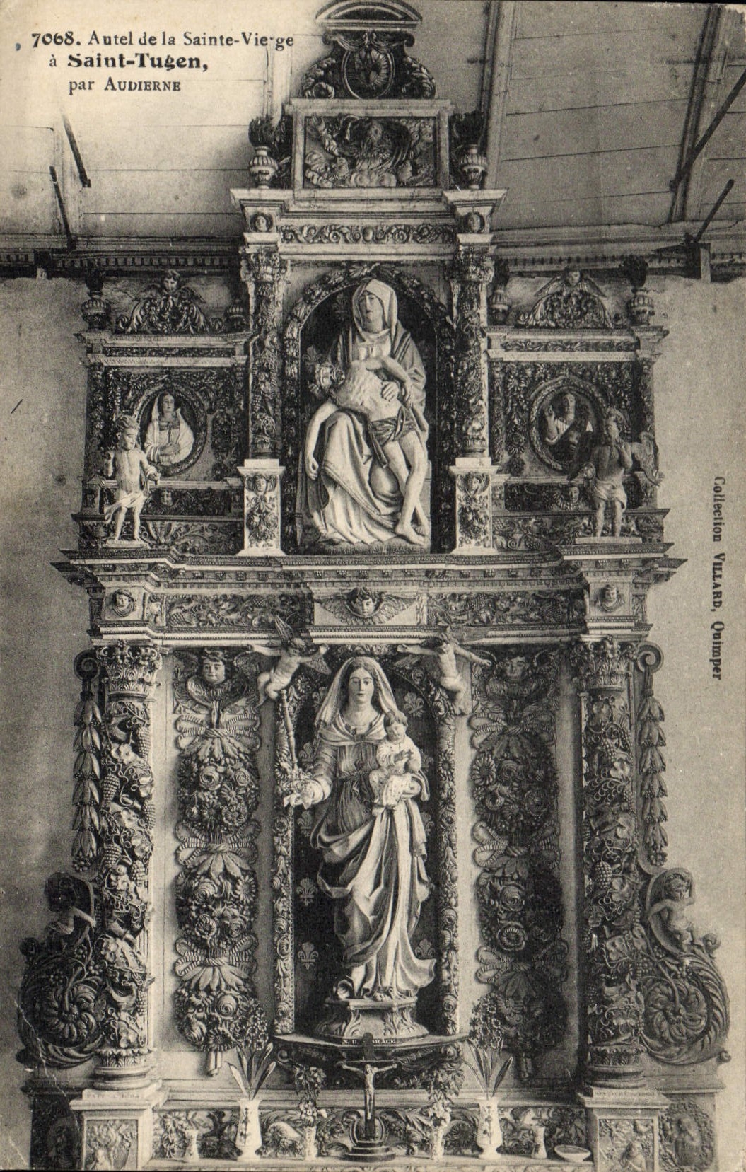 POSTAL Tugen santo de la VENDIMIA por el puente de Audierne Furnace de la Virgen bendecida