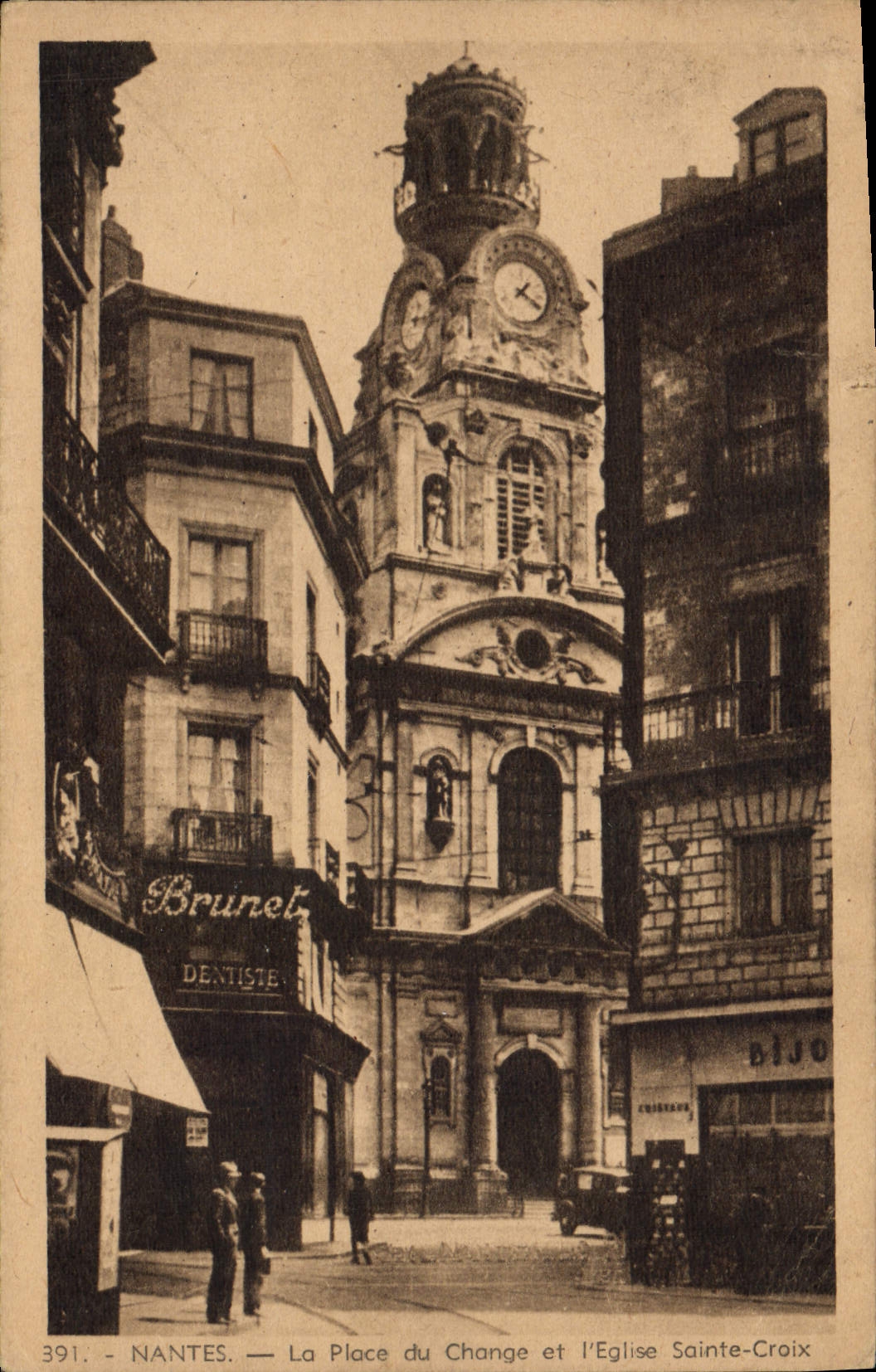 VINTAGE POSTCARD Nantes the Place of the Exchange and the Church Holy Cross