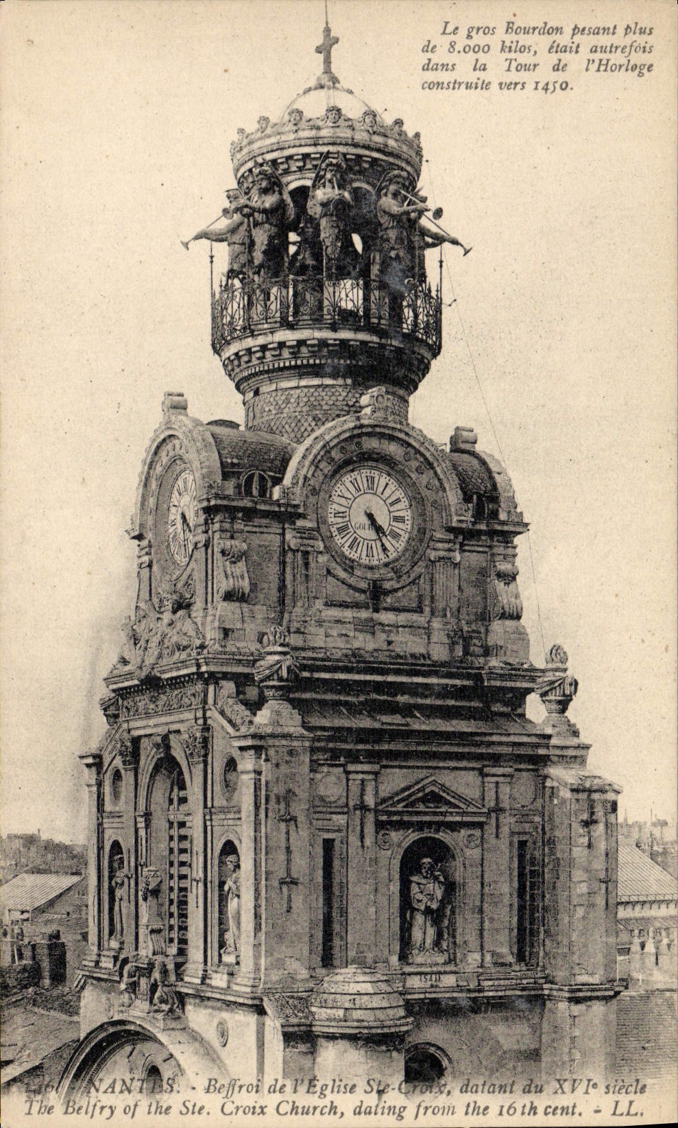 VINTAGE POSTCARD Nantes Belfry of the church co. Cross