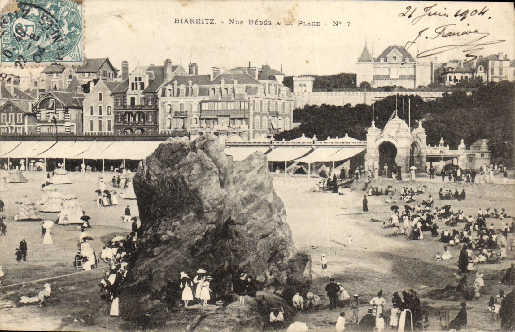 VINTAGE POSTCARD Biarritz Our Babies with the Beach