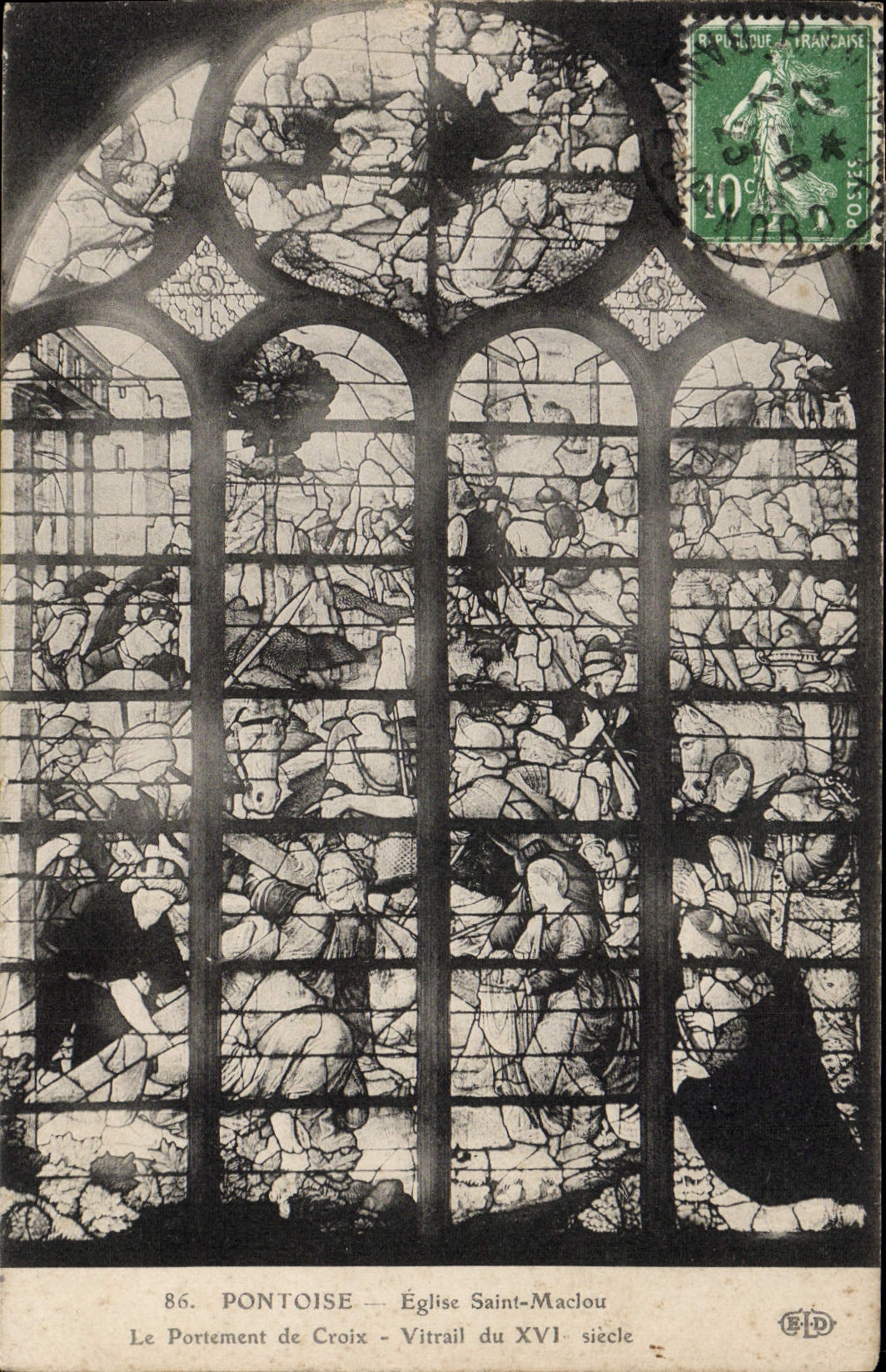 VINTAGE POSTCARD Pontoise Church Maclou Saint portement of Cross Stained glass
