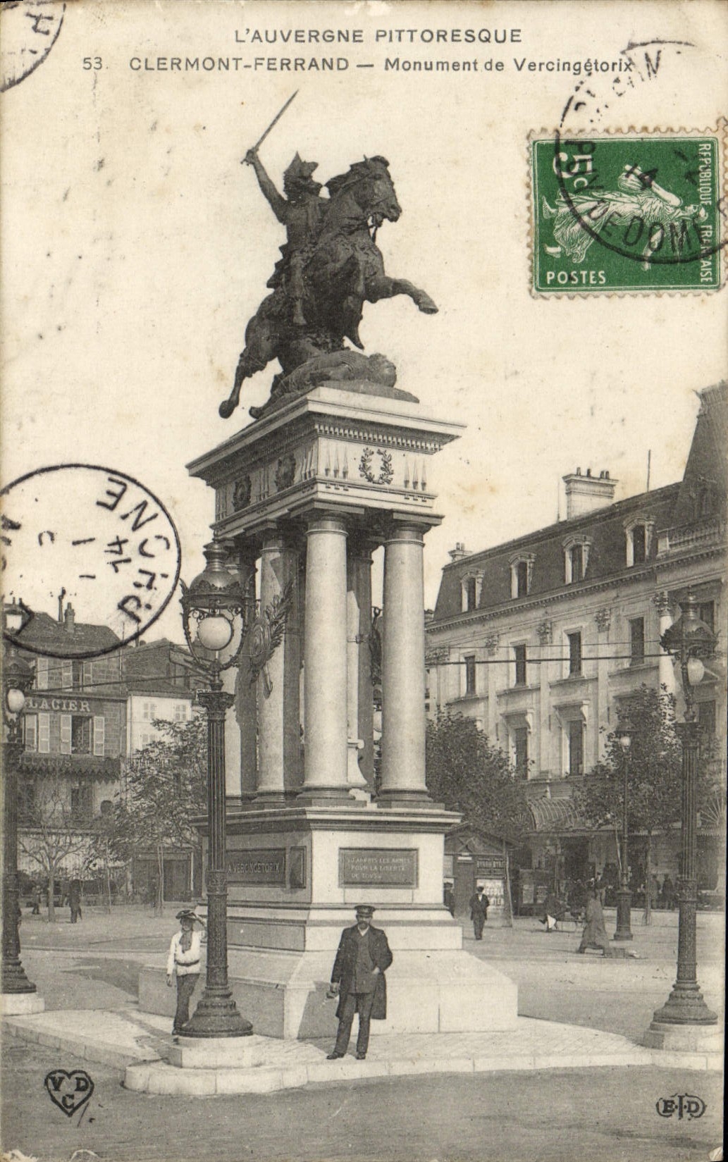 VINTAGE POSTCARD Auvergne Clermont Ferrand Monument of Vercingetori