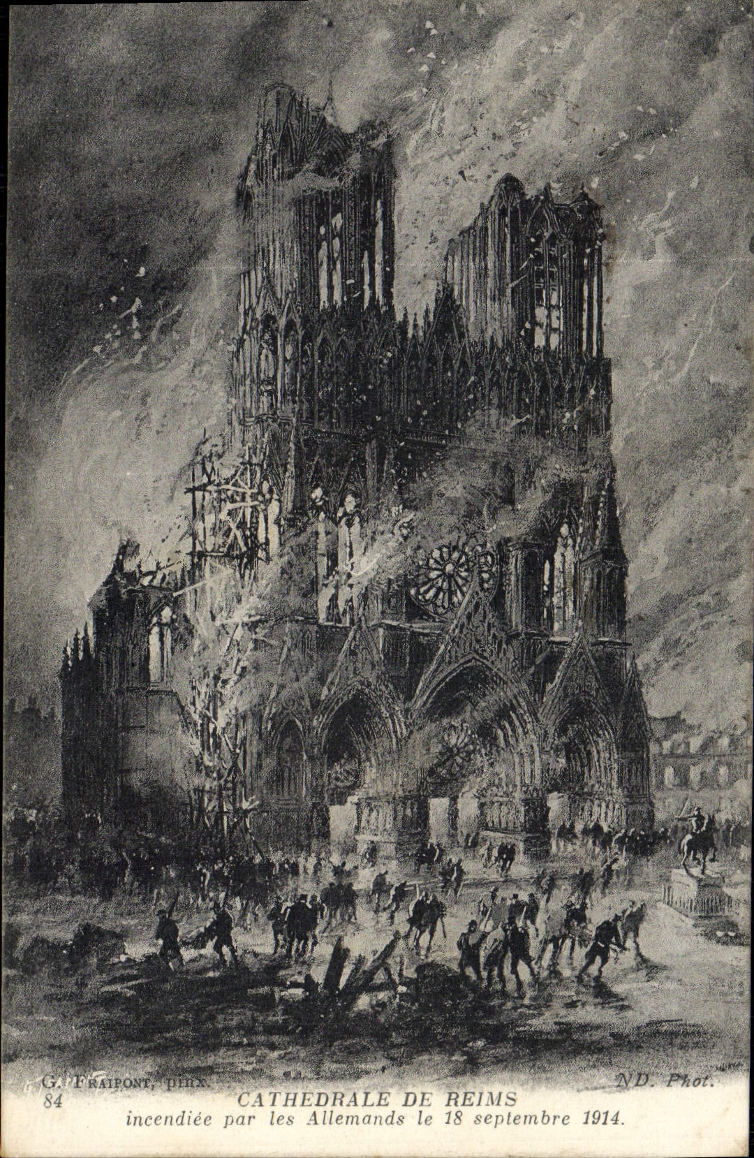 CPA Cathedrale De Reims Incendiee Par les Allemands Militaria