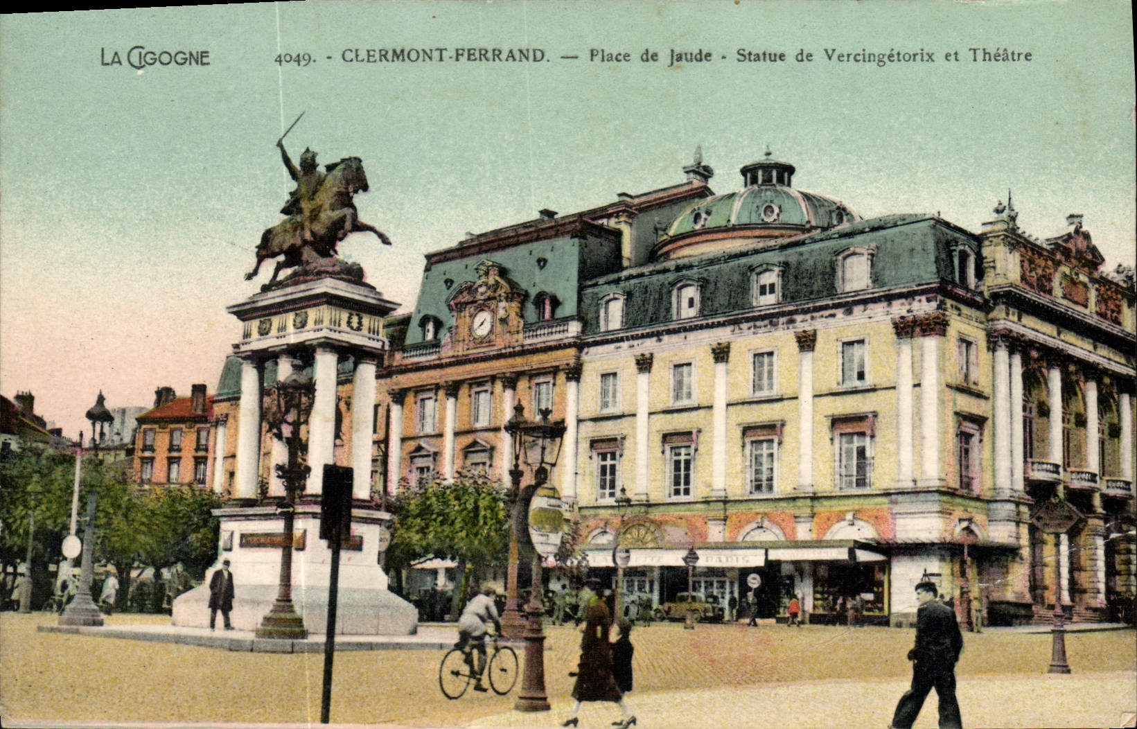 VINTAGE POSTCARD Clermont Ferrand Places of Jaude Statue of Vereingetorix the theater