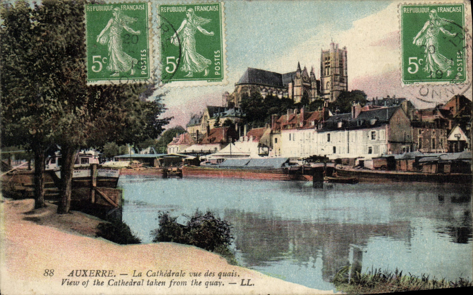 VINTAGE POSTCARD Auxerre the Cathedral Seen of the Quays