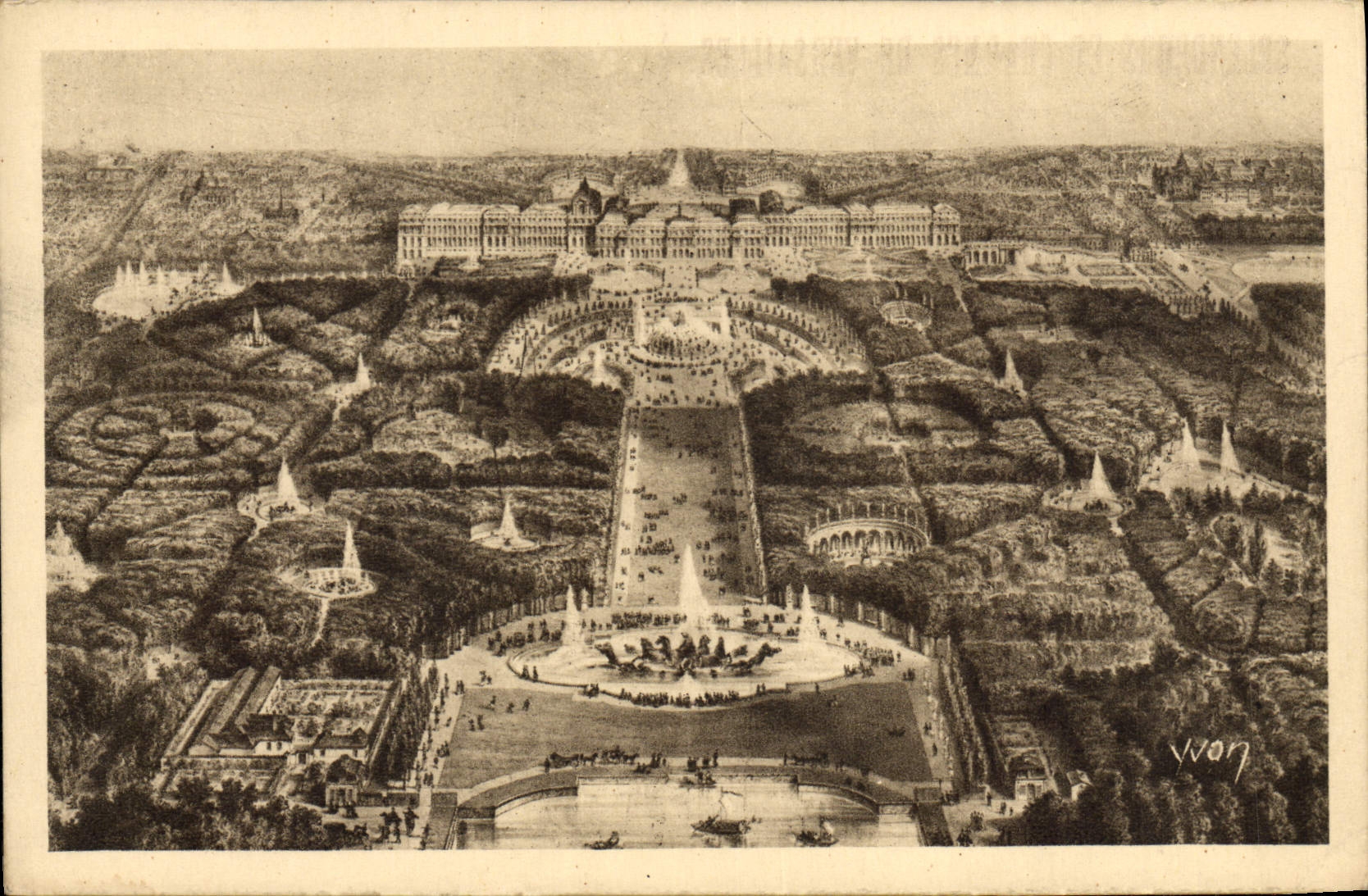 Los esplendores de la POSTAL de la VENDIMIA y los encantos de Versalles el castillo y el parque considerados como el cuervo vuelan