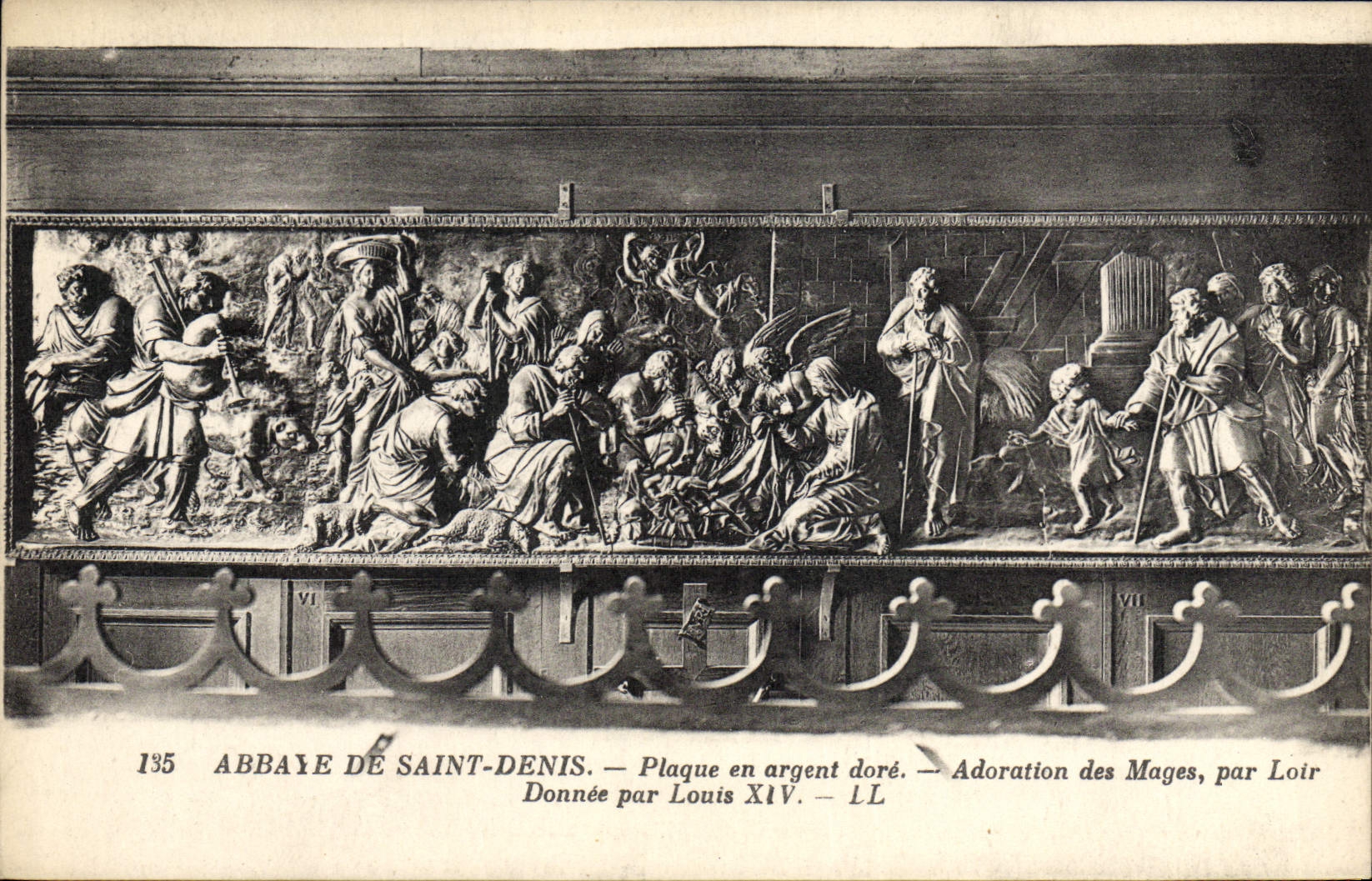 La POSTAL Abbaye de la VENDIMIA Saint de la plata de la placa de Denis dora la adoración de unos de los reyes magos de Dormouse Given de Louis XIV