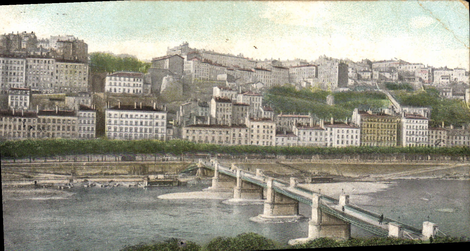 VINTAGE POSTCARD Lyon the bridge Clear St