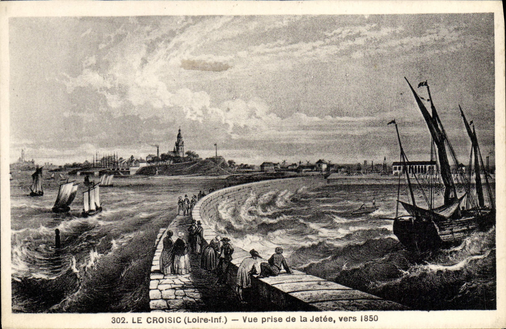 VINTAGE POSTCARD Croisic Seen from of the Pier About 1850